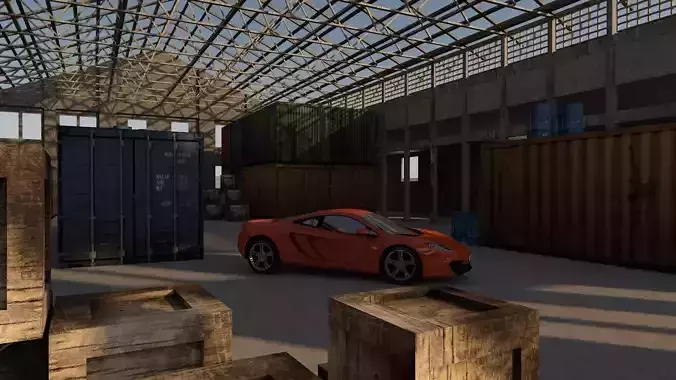 Warehouse orange car in