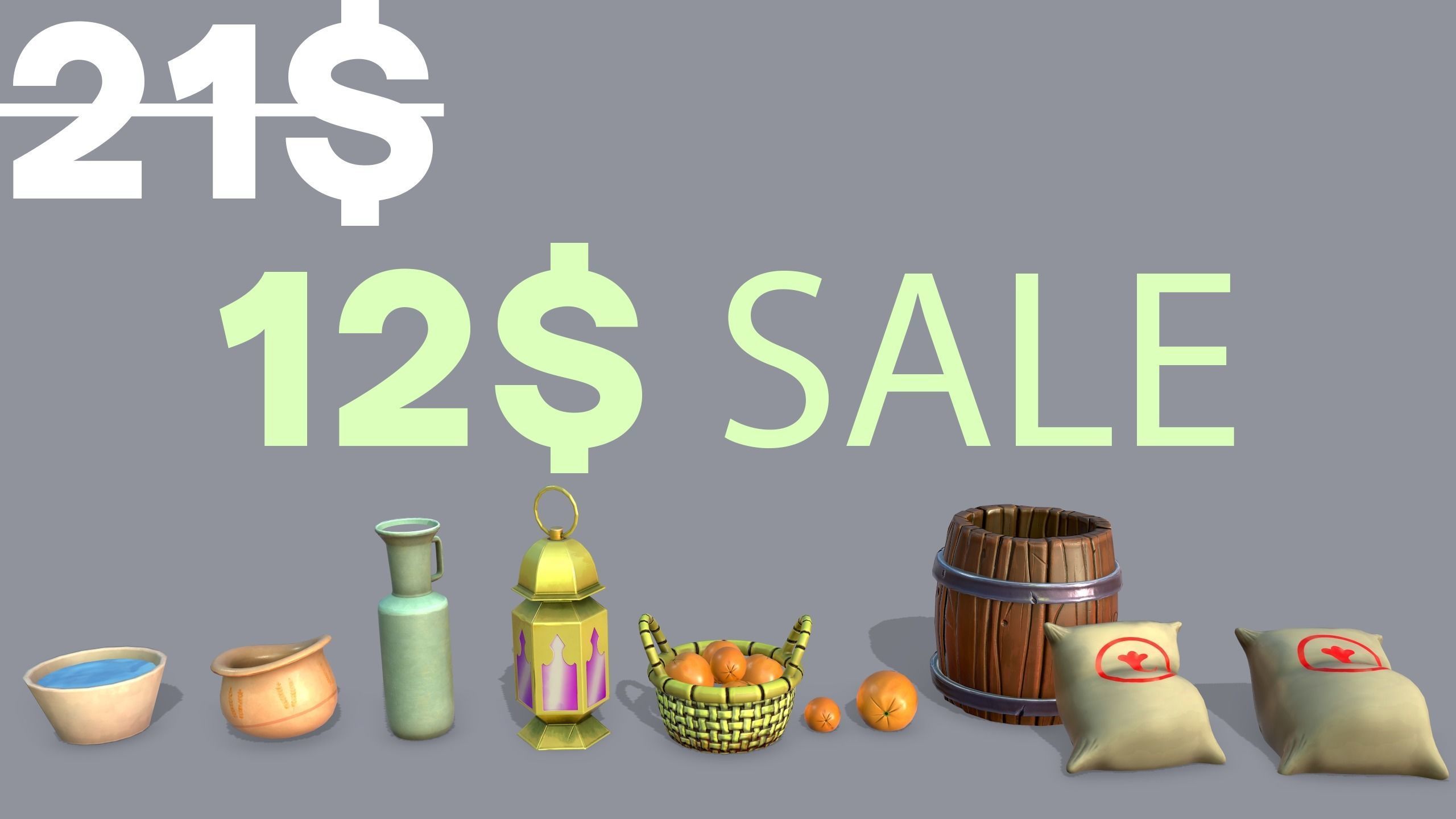 Market stylized props Low-poly 3D model