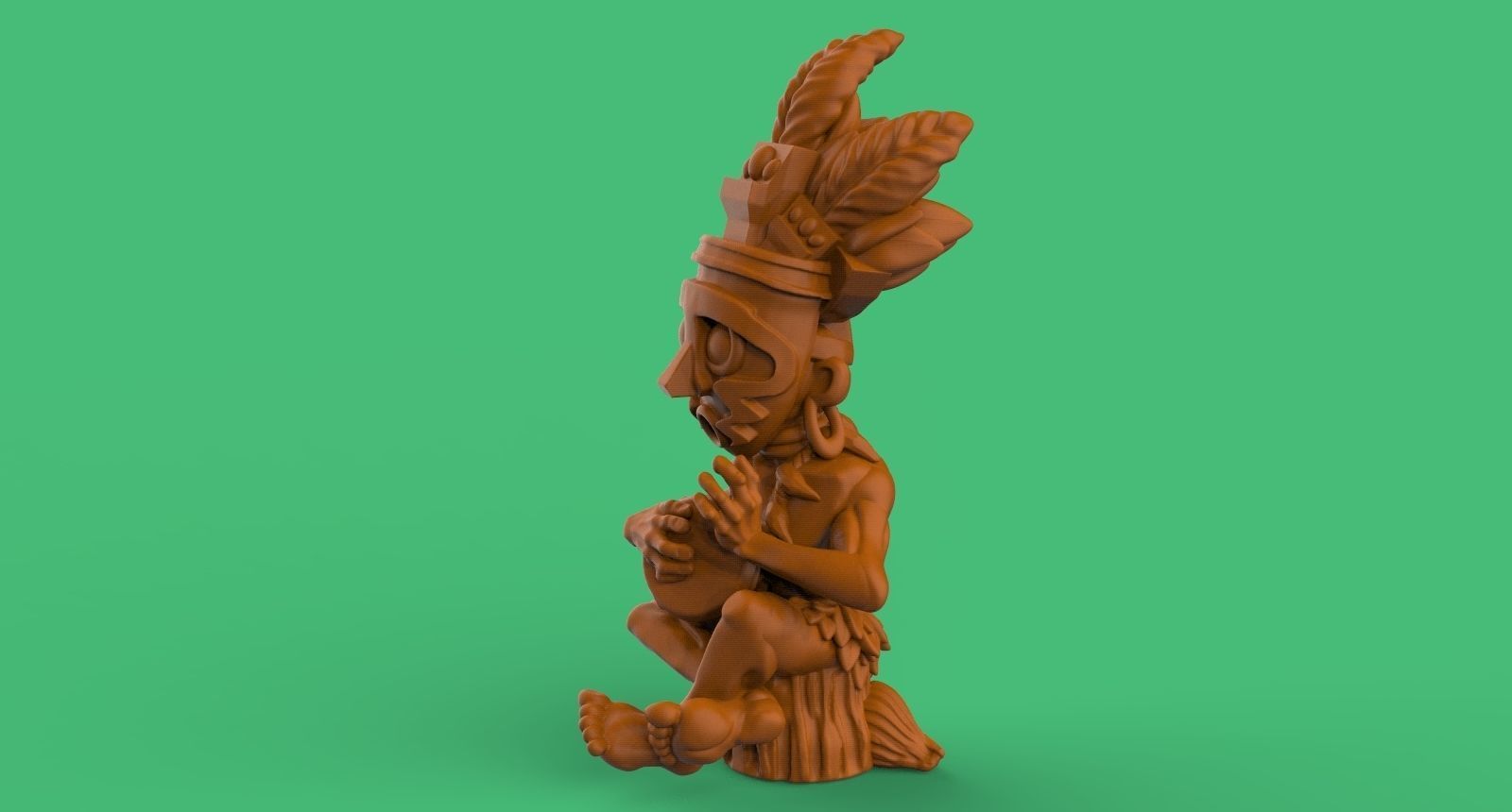 chaman wooden statue 3D print model_3