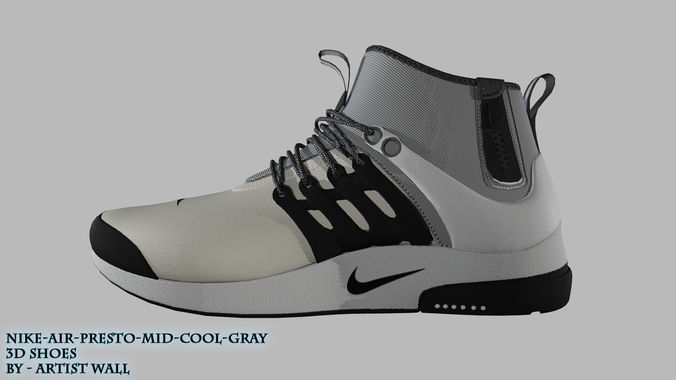 Nike Air Presto Mid Utility Cool Gray 3D Model  Low-poly 3D model