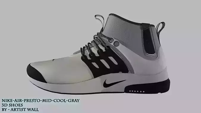 Nike Air Presto Mid Utility Cool Gray 3D Model  Low-poly 3D model