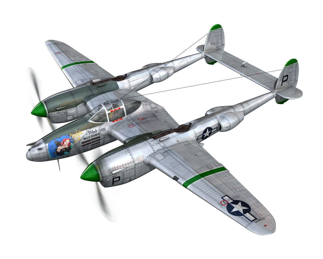 Lockheed P-38 Lightning Shadys Lady 3D model_2