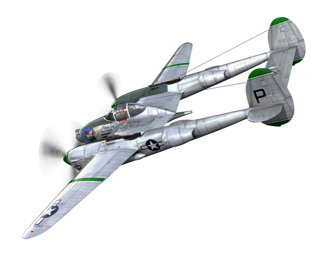 Lockheed P-38 Lightning Shadys Lady 3D model_4