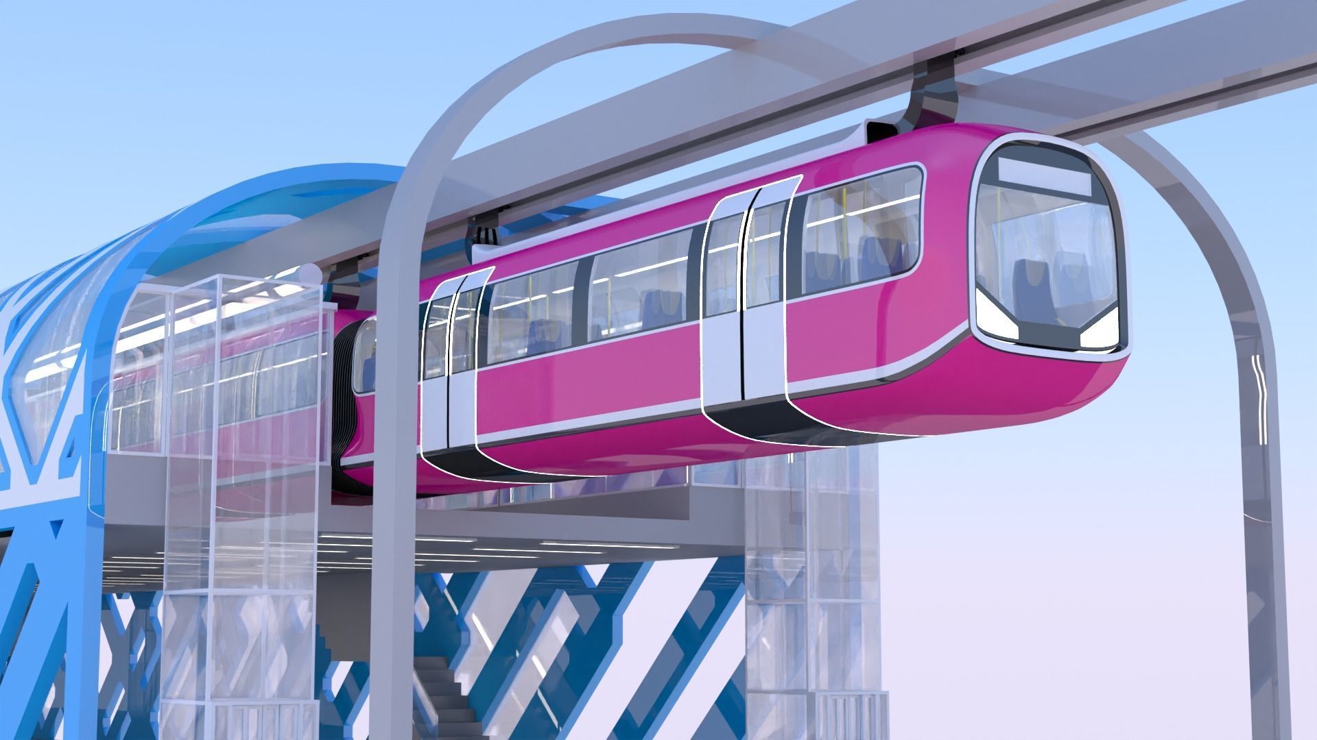 Monorail stations with train 3D Model Collection_10