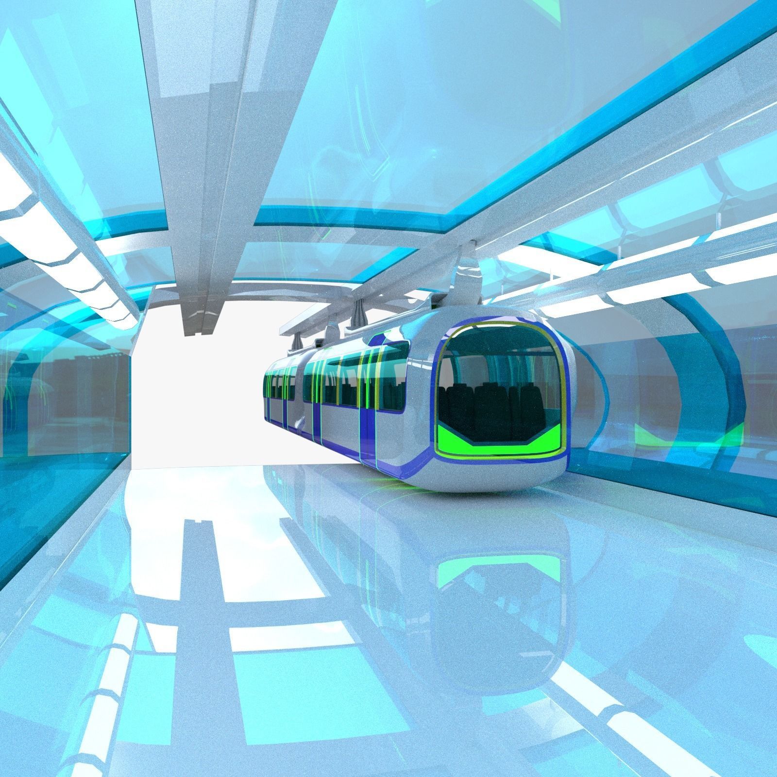 Monorail stations with train 3D Model Collection_3