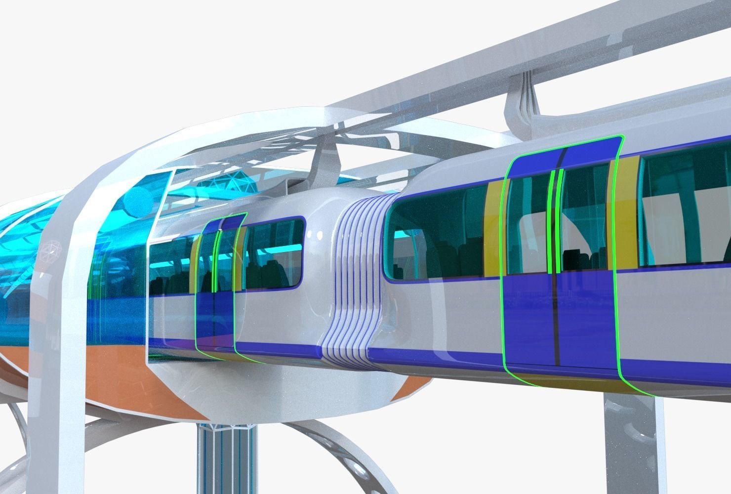 Monorail stations with train 3D Model Collection_2