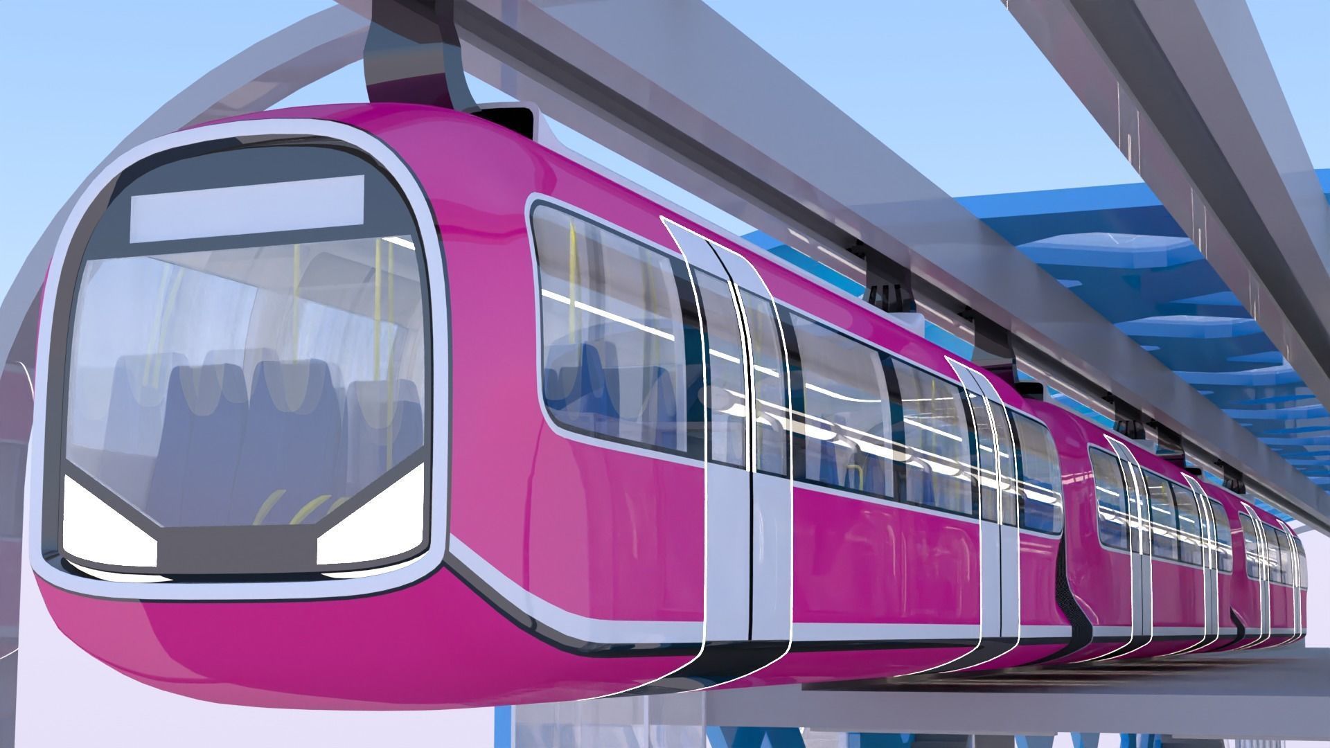 Monorail stations with train 3D Model Collection_8