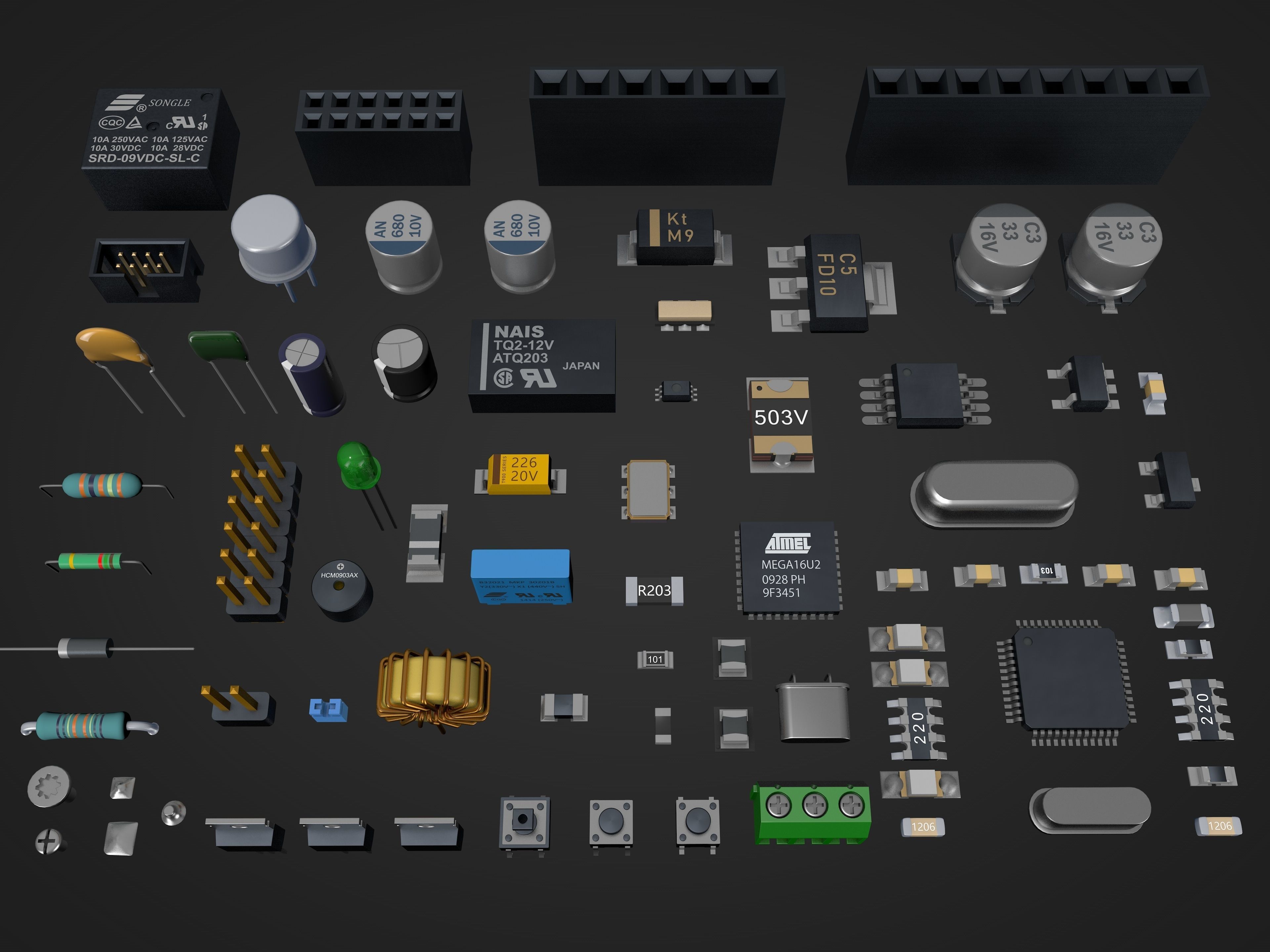 Electronic Components for circuit board 3D model_1
