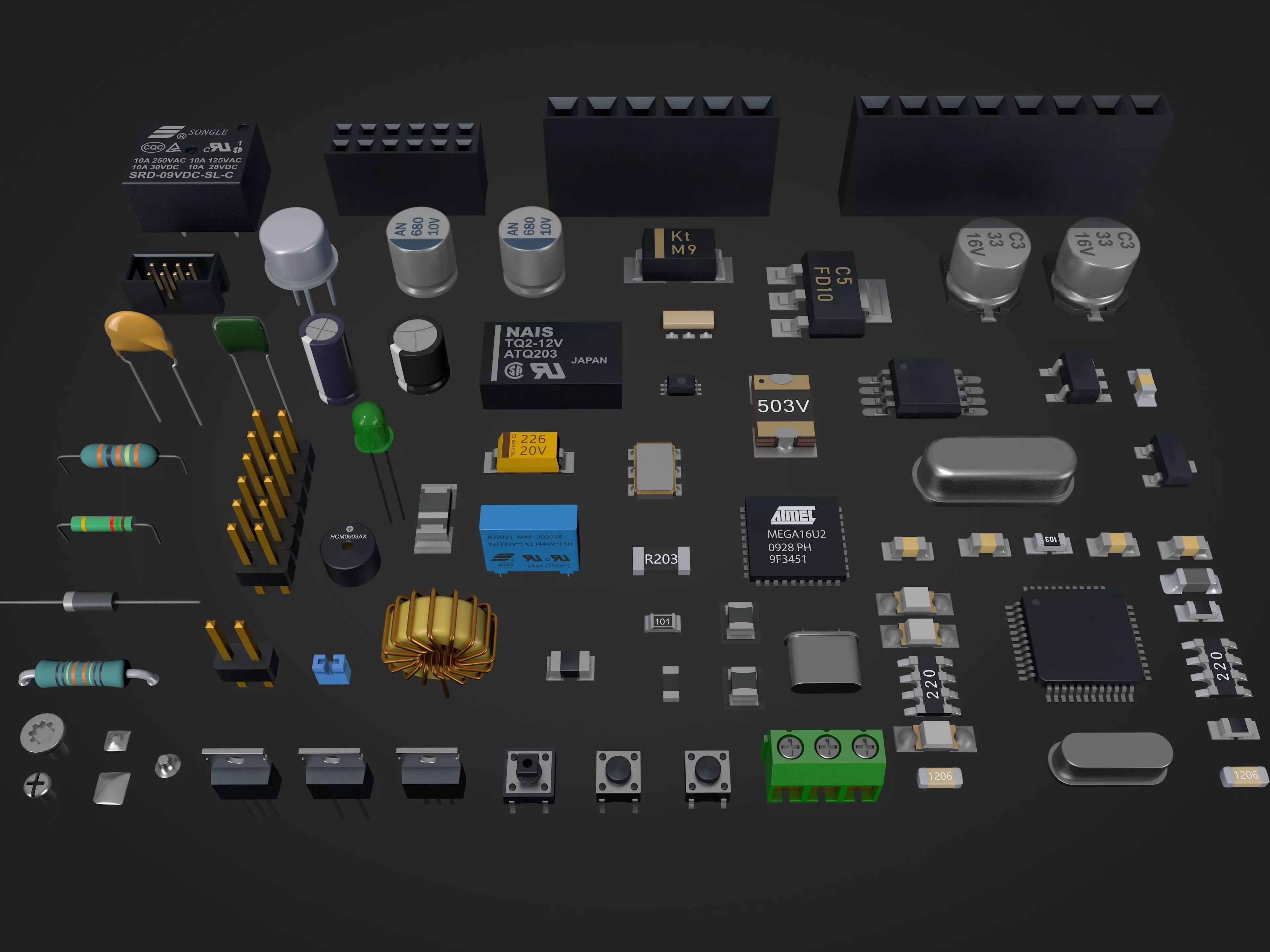Electronic Components for circuit board 3D model_0