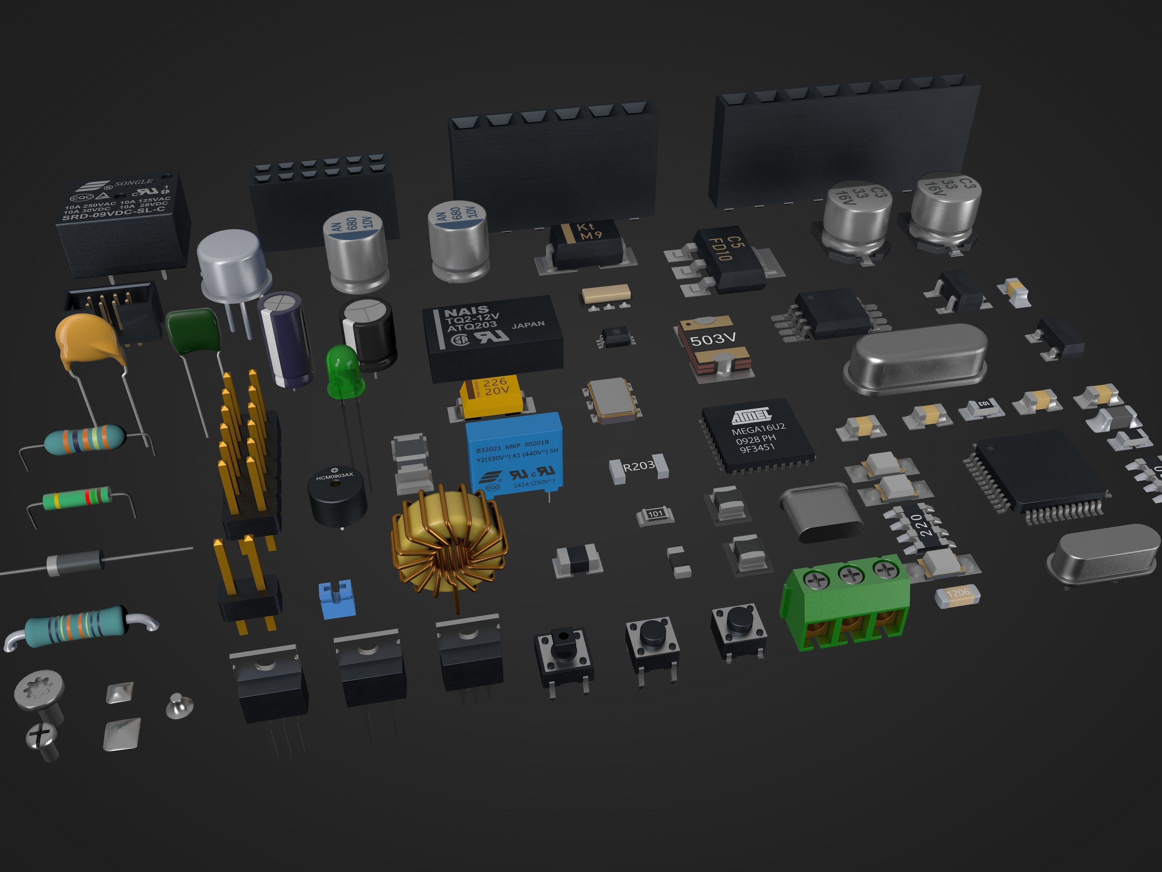Electronic Components for circuit board 3D model_3