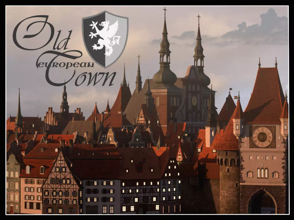 Old European Town Low-poly 3D model_0