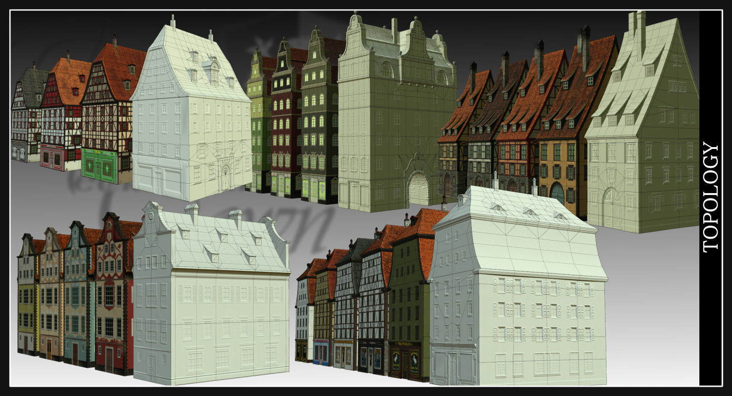 Old European Town Low-poly 3D model_65