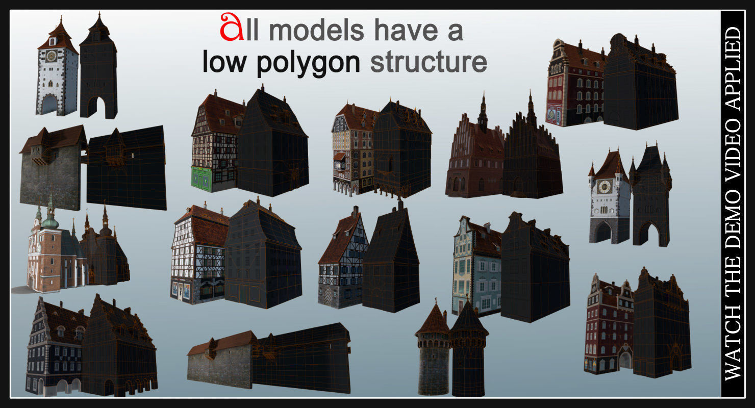Old European Town Low-poly 3D model_82