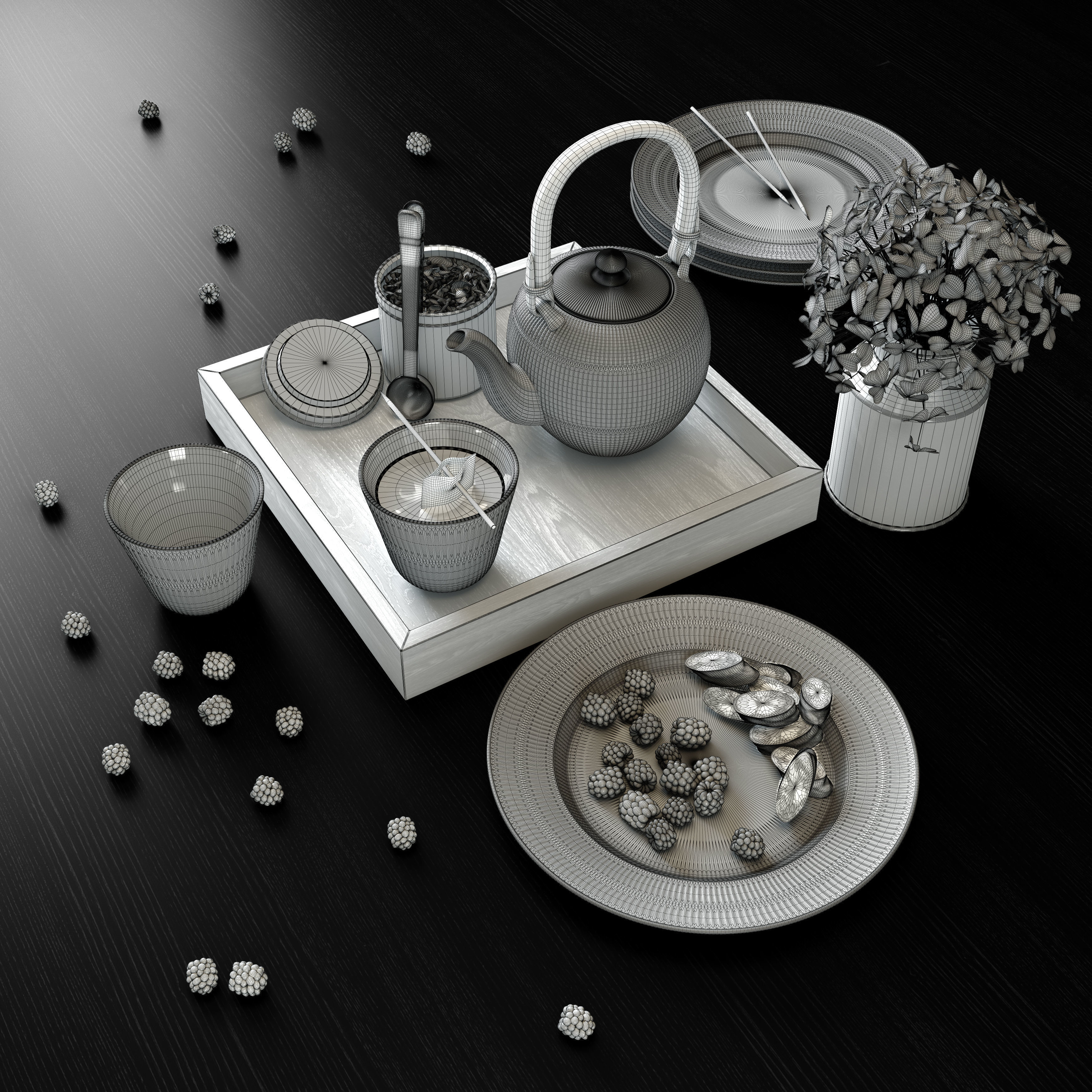 Black Teapot Set from Royal Copenhagen 3D model_2