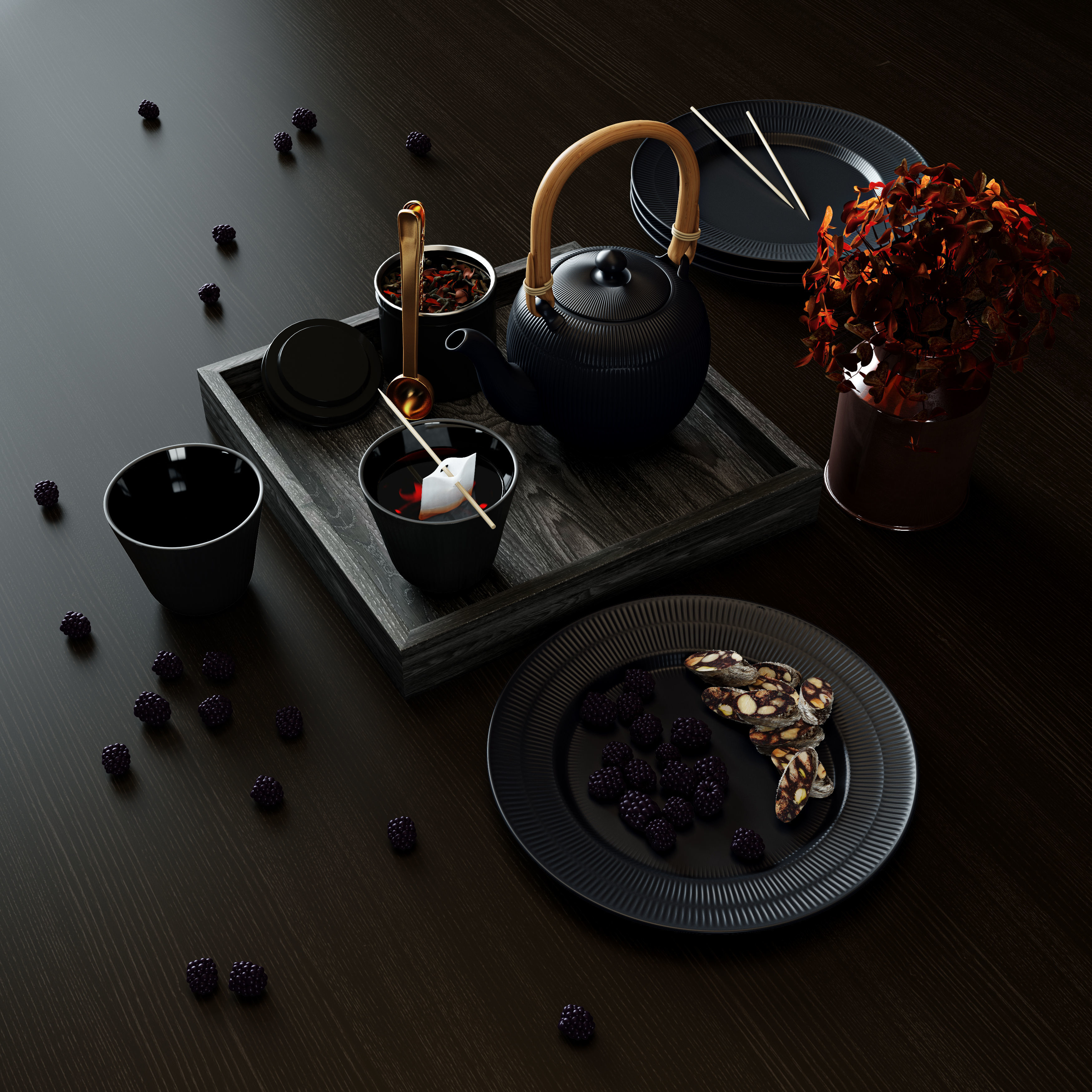 Black Teapot Set from Royal Copenhagen 3D model_1