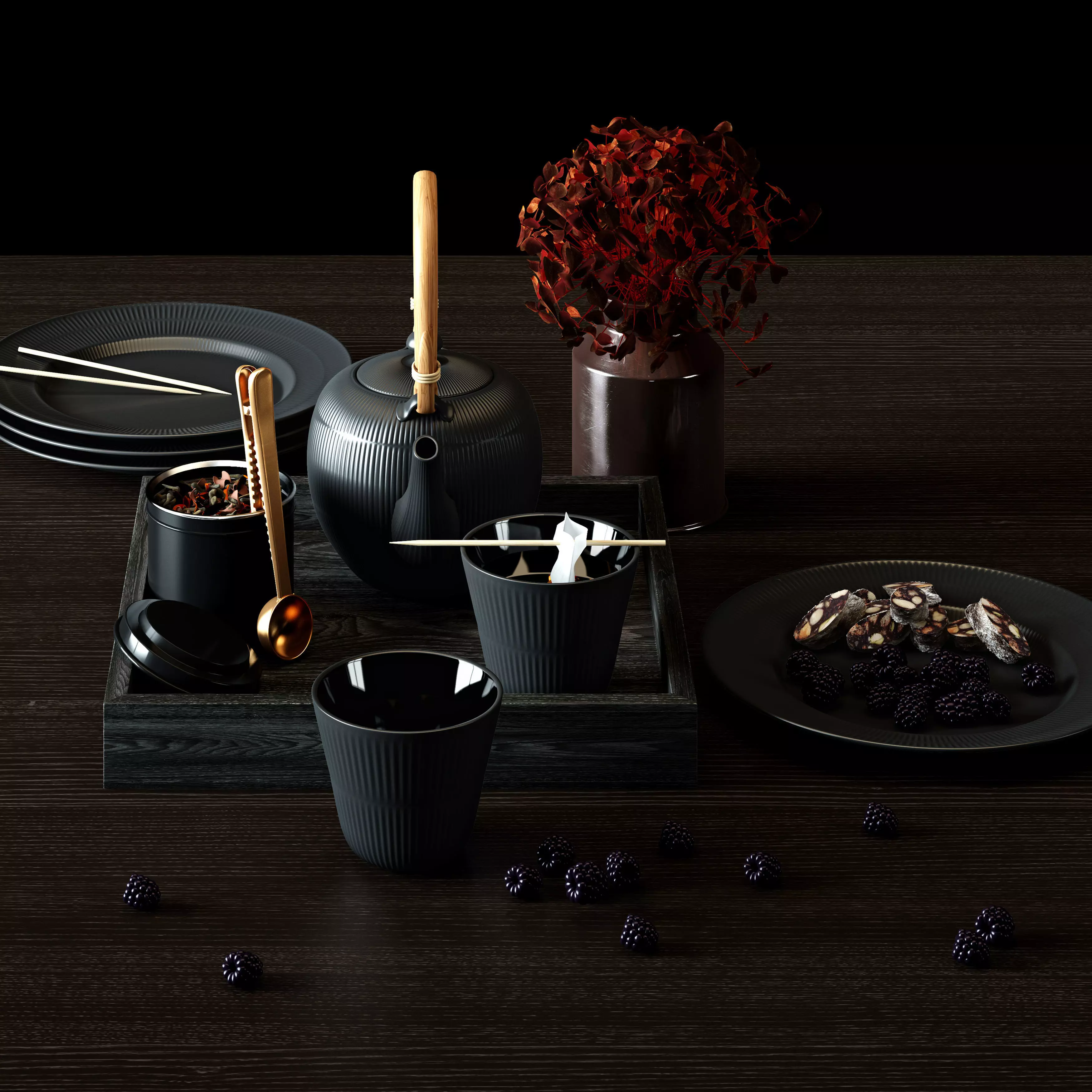 Black Teapot Set from Royal Copenhagen 3D model_0