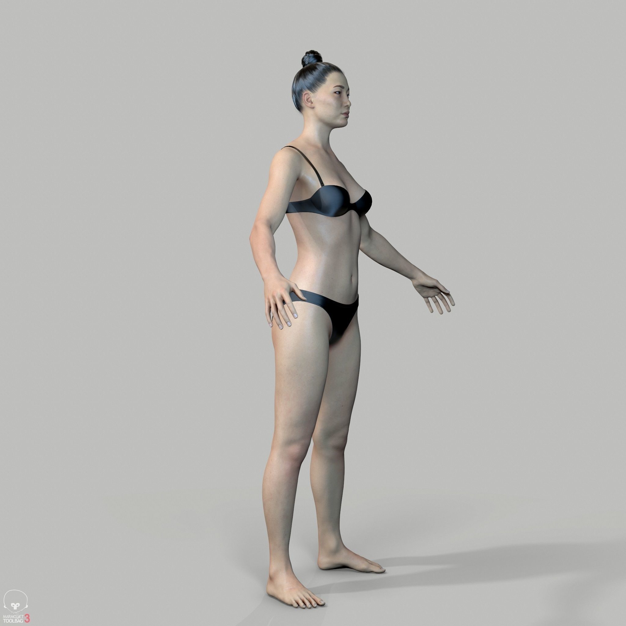 Average Asian Female Body Low-poly 3D model_5