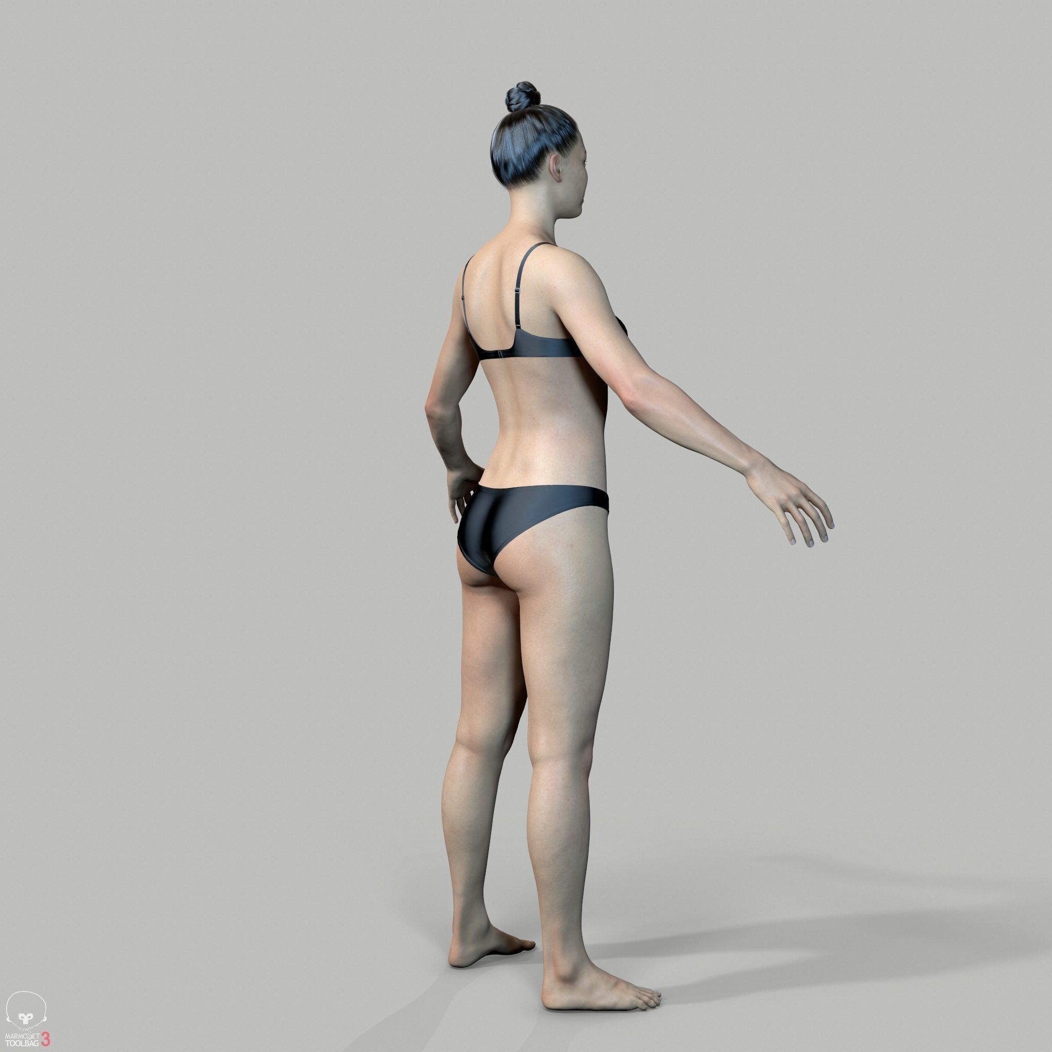 Average Asian Female Body Low-poly 3D model_7