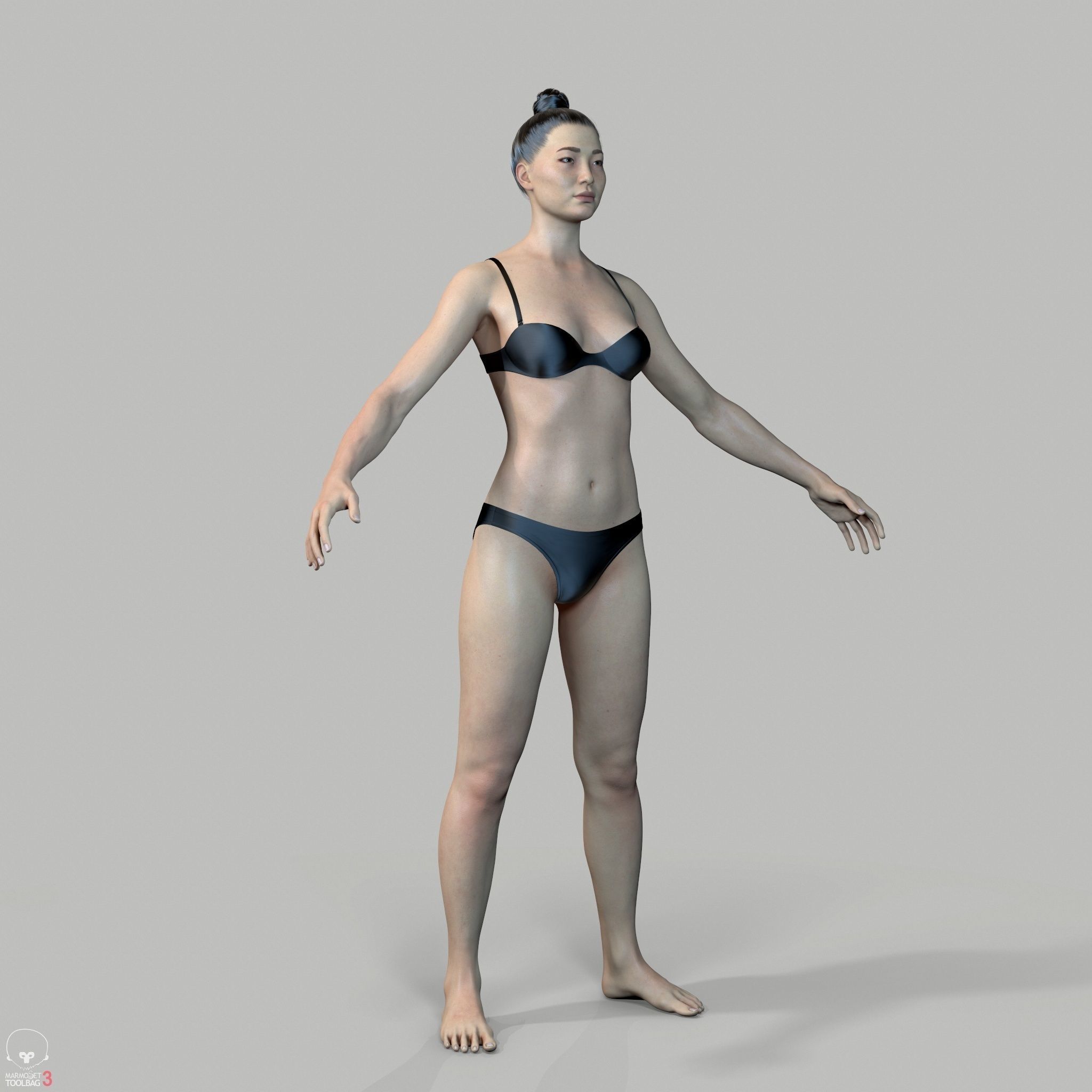 Average Asian Female Body Low-poly 3D model_4
