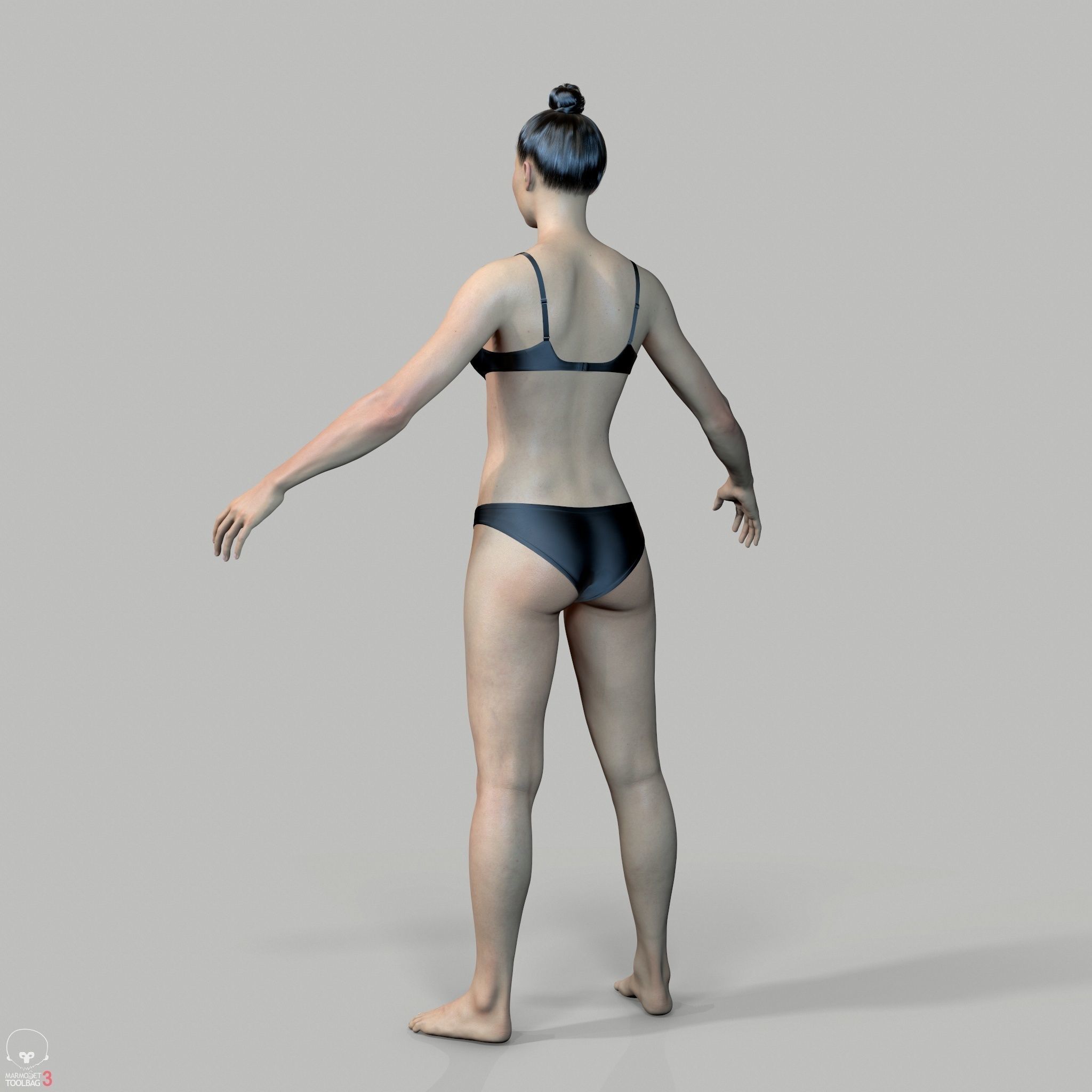 Average Asian Female Body Low-poly 3D model_10