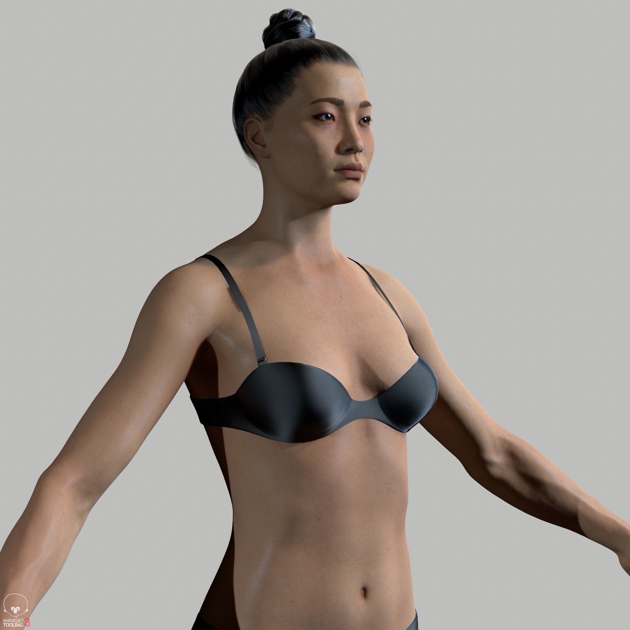 Average Asian Female Body Low-poly 3D model_17