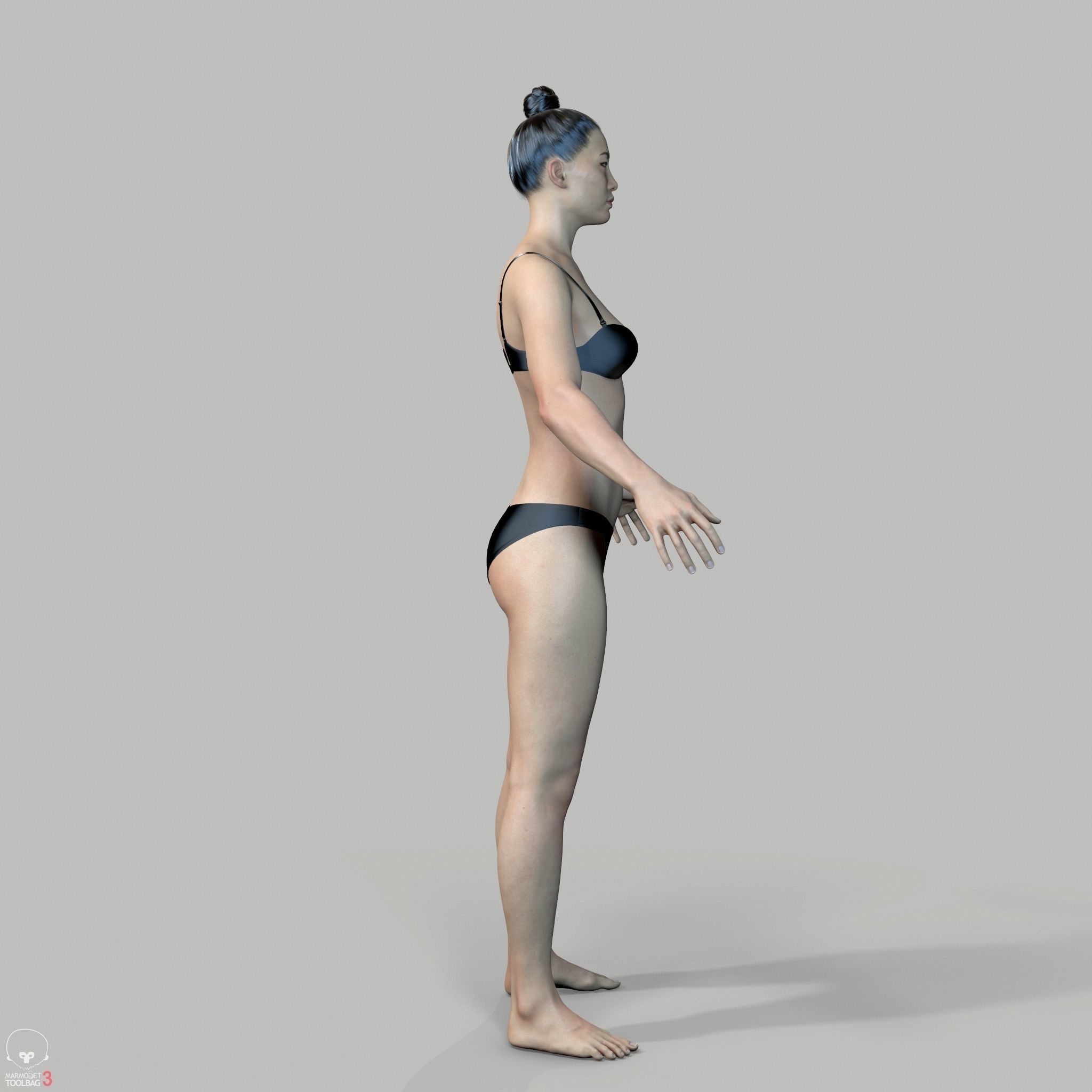 Average Asian Female Body Low-poly 3D model_6
