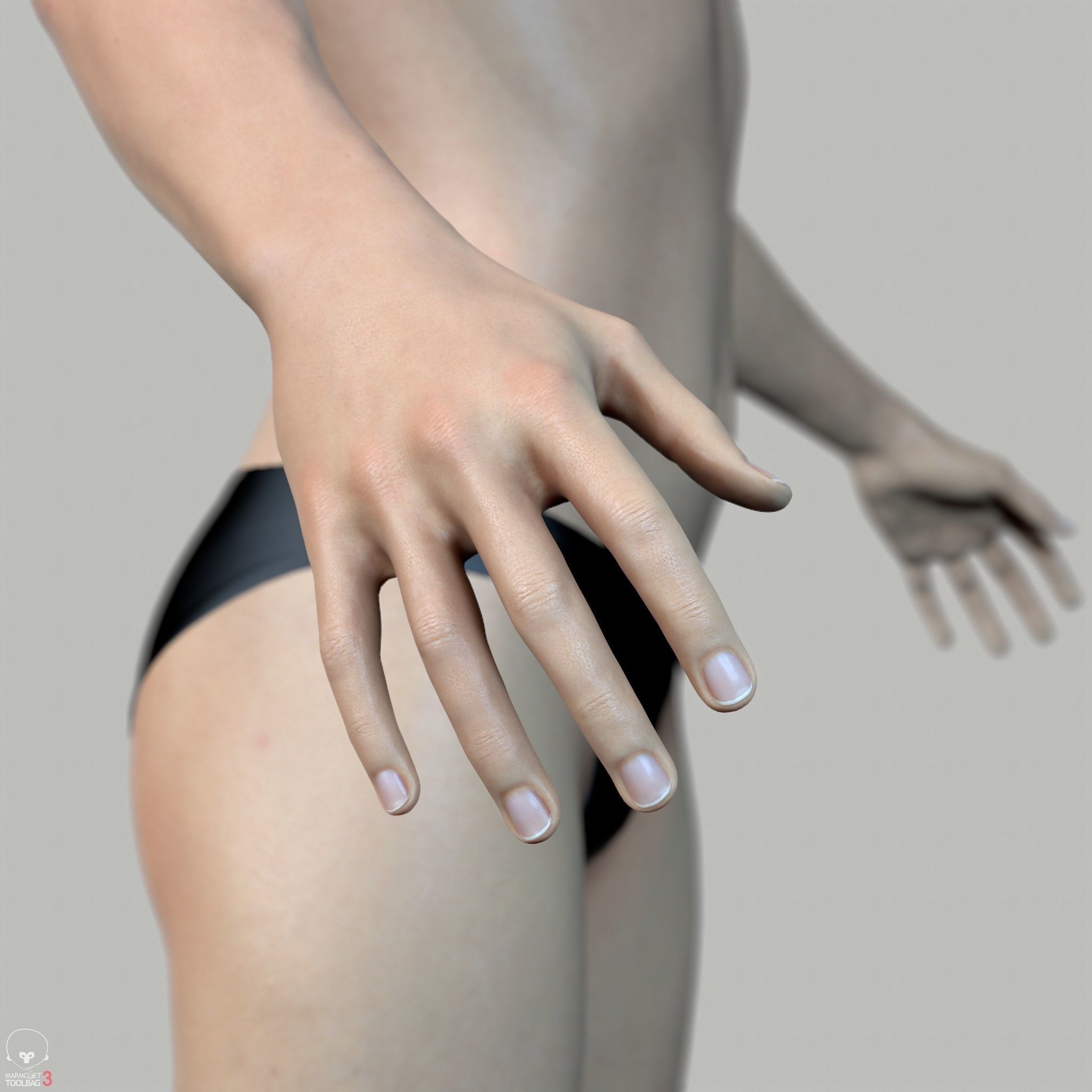 Average Asian Female Body Low-poly 3D model_24