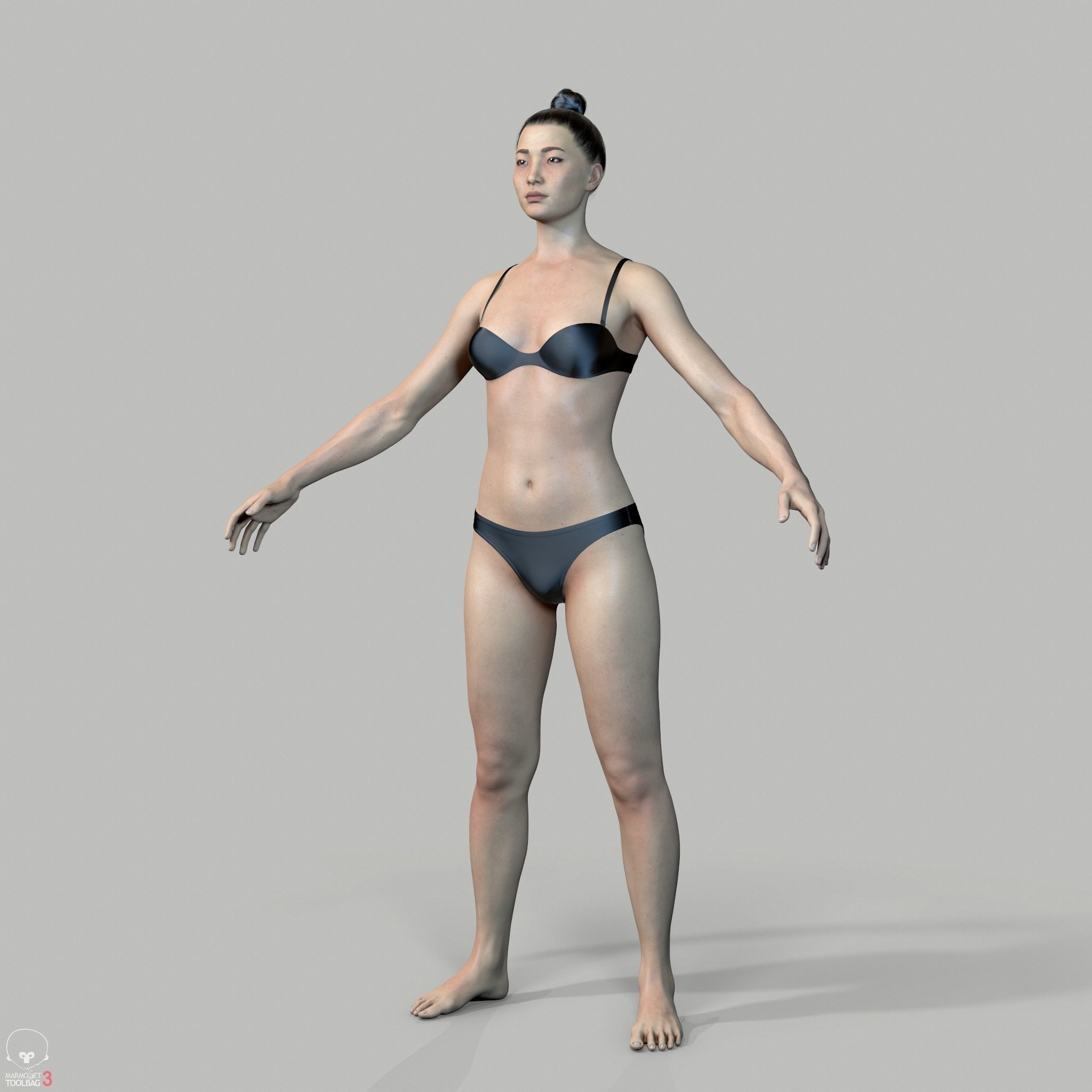 Average Asian Female Body Low-poly 3D model_2