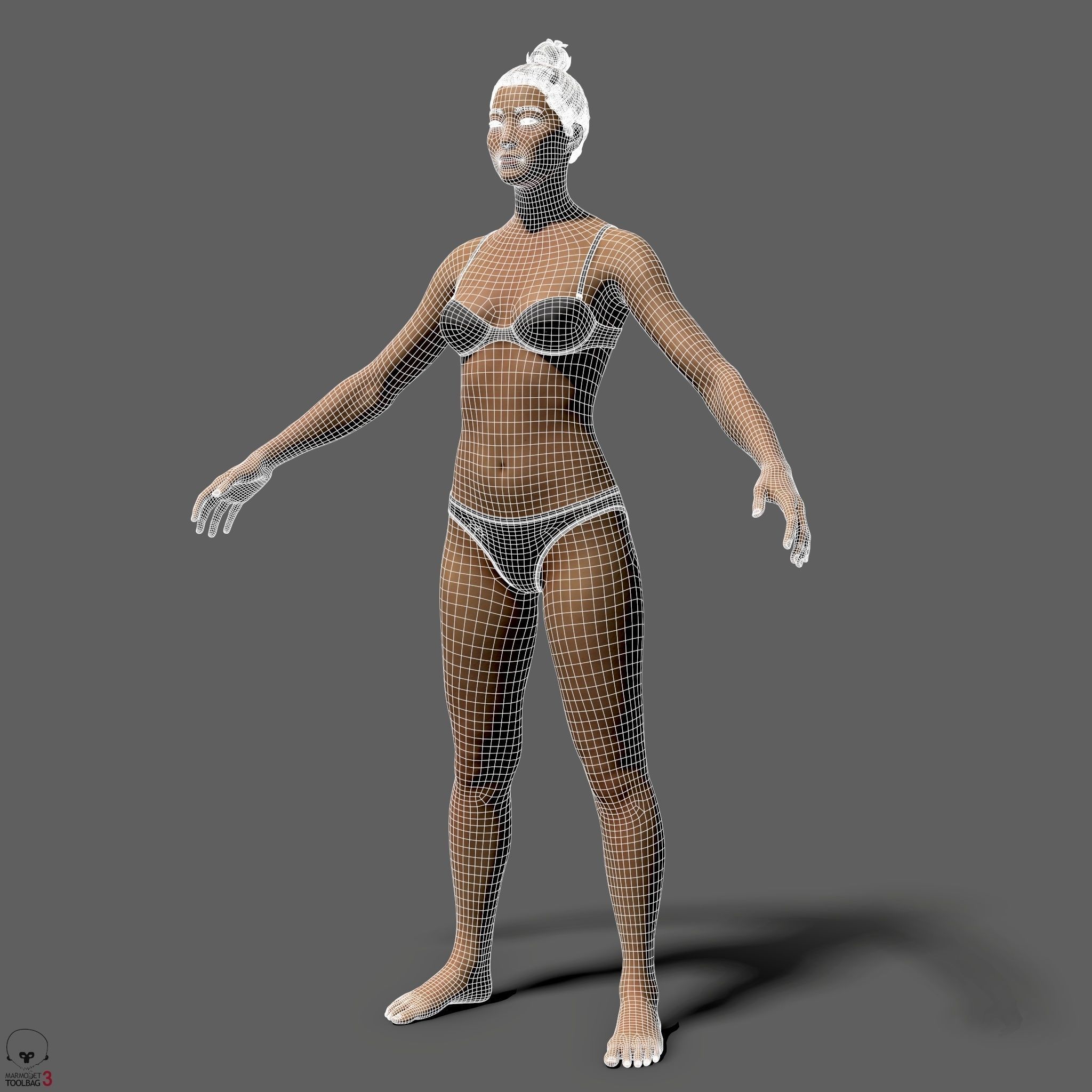 Average Asian Female Body Low-poly 3D model_29