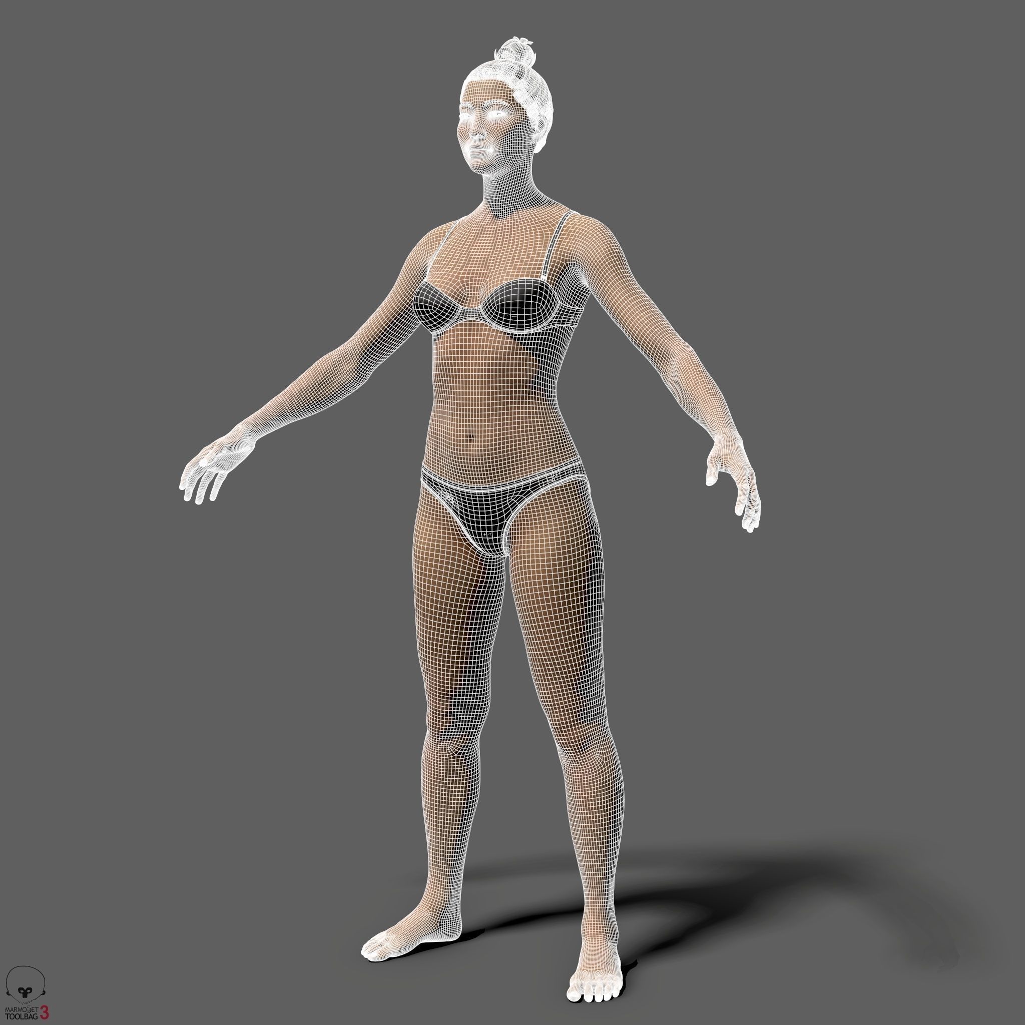 Average Asian Female Body Low-poly 3D model_30