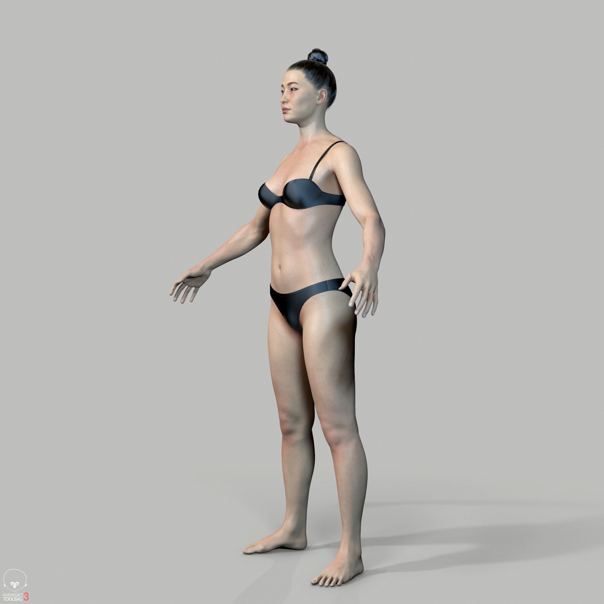Average Asian Female Body Low-poly 3D model_13