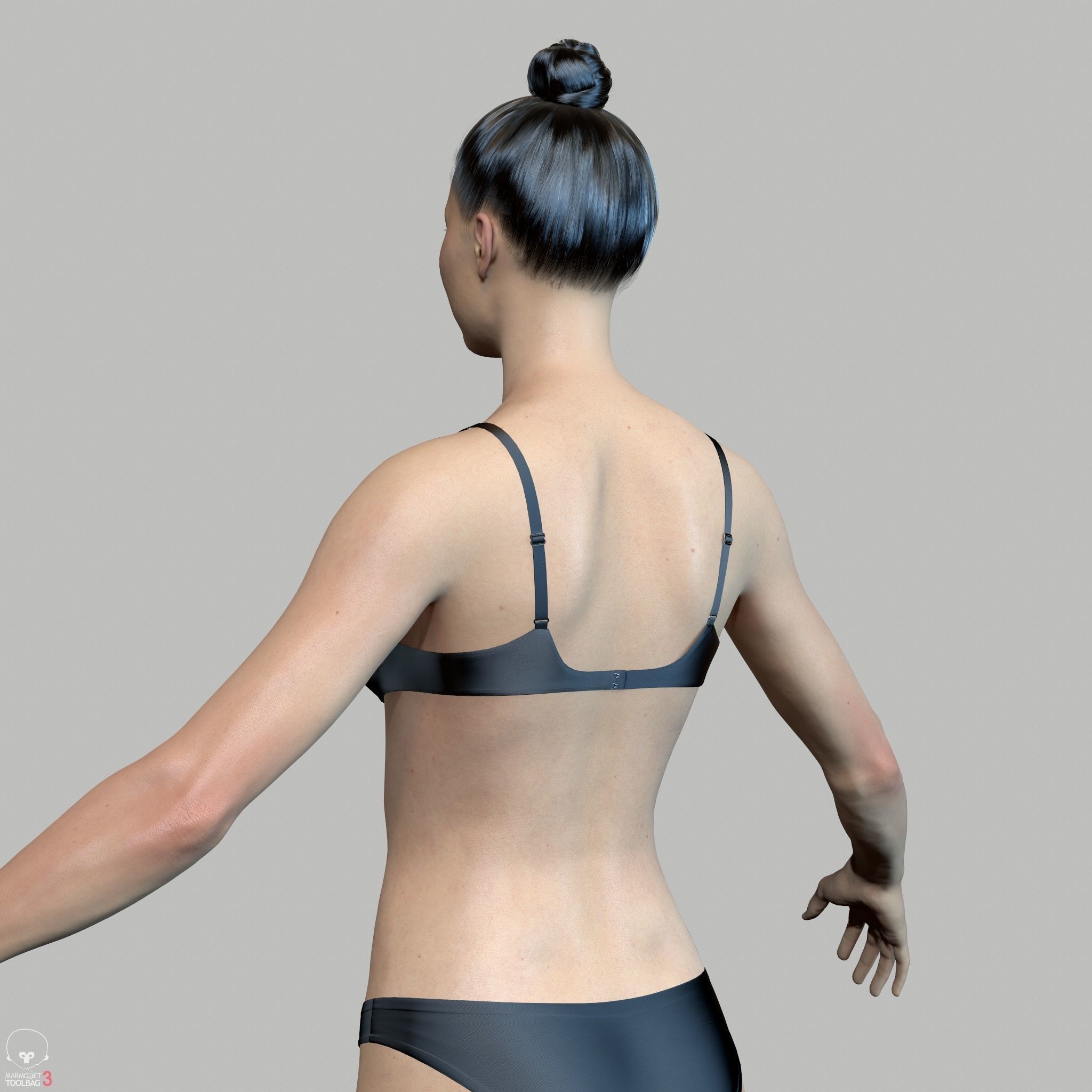 Average Asian Female Body Low-poly 3D model_16