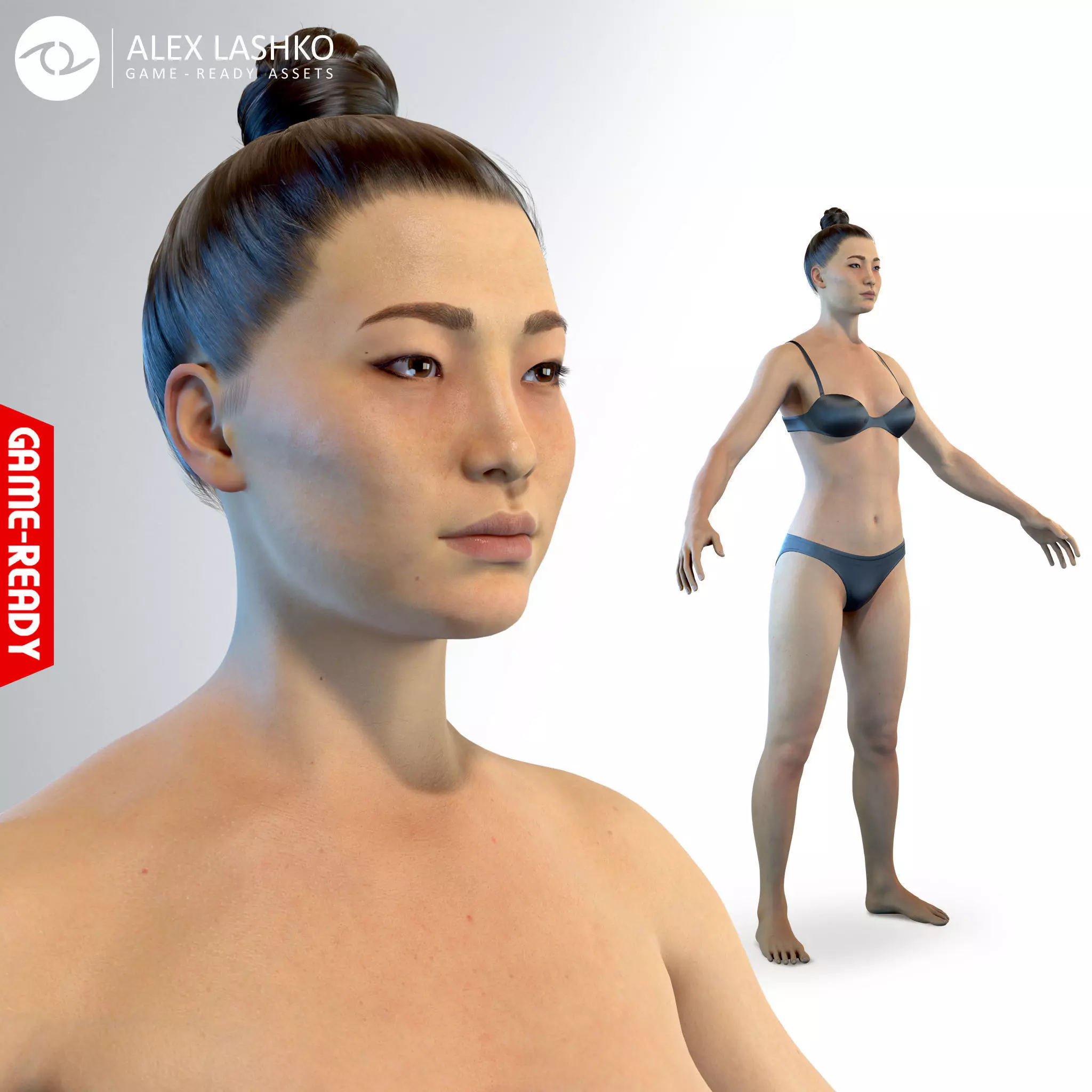 Average Asian Female Body Low-poly 3D model_0