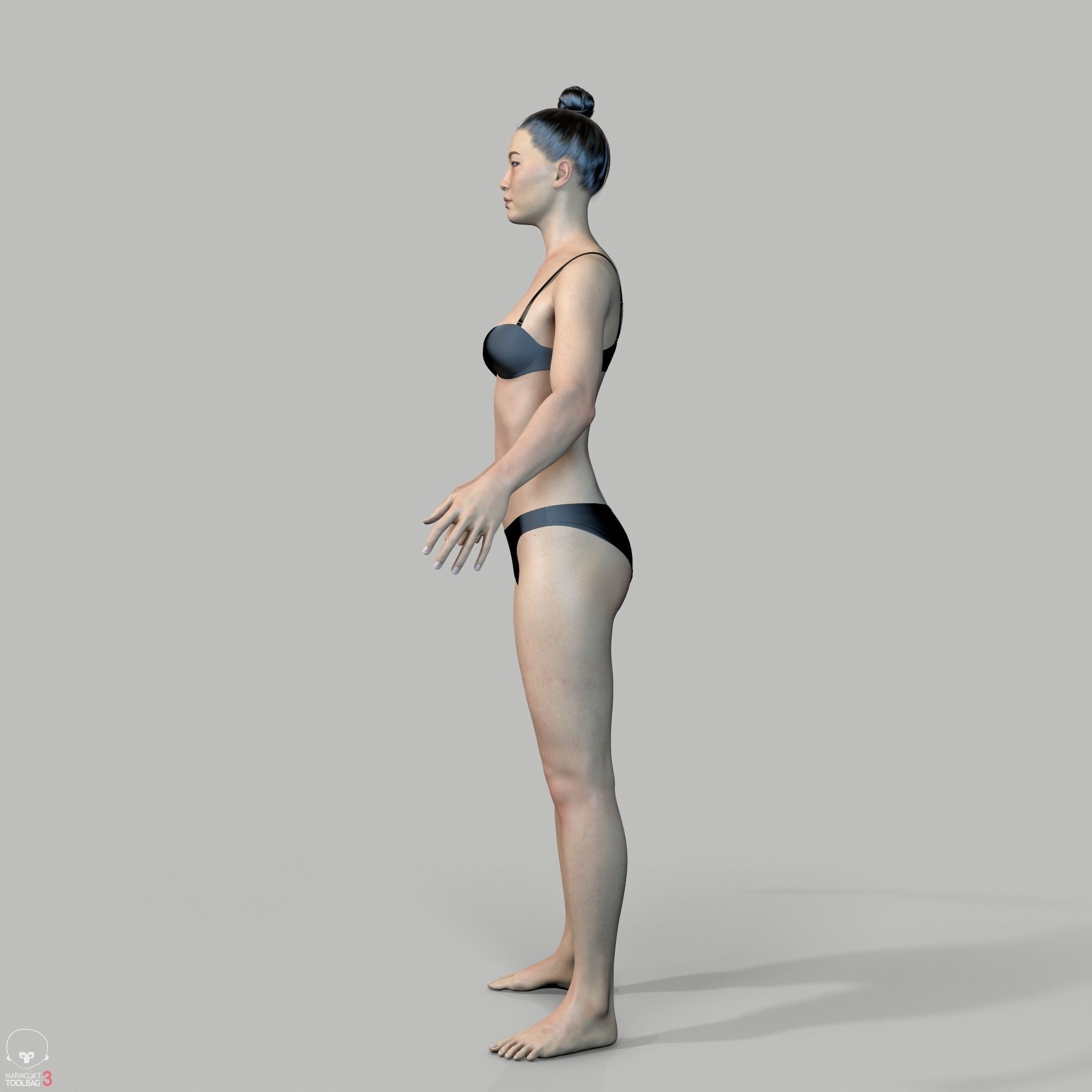 Average Asian Female Body Low-poly 3D model_12