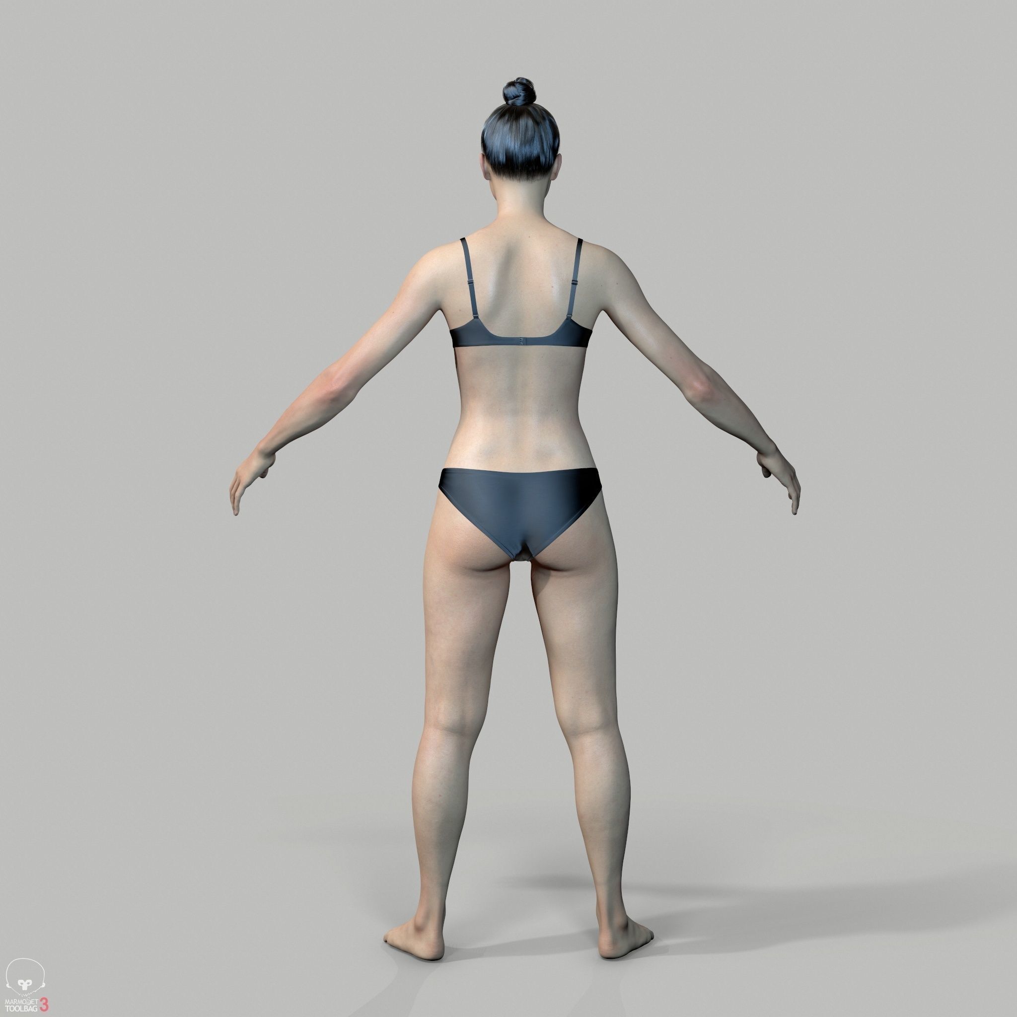 Average Asian Female Body Low-poly 3D model_9