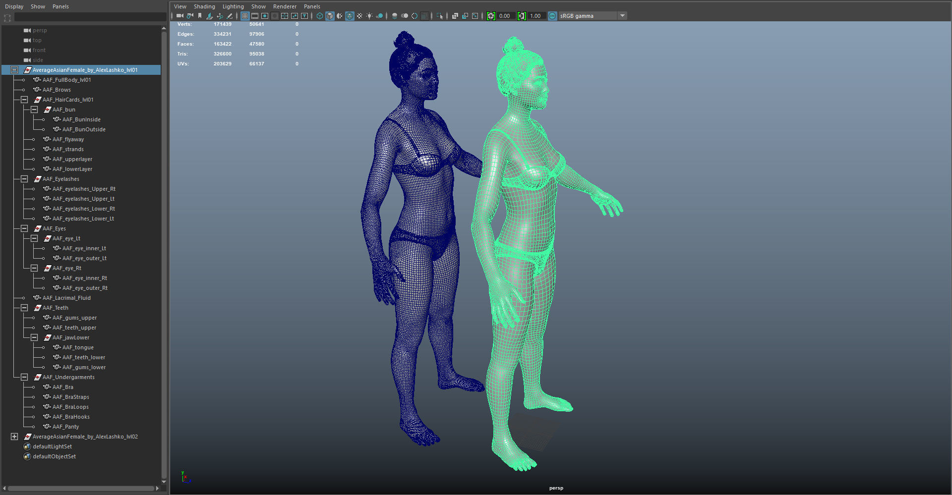 Average Asian Female Body Low-poly 3D model_55