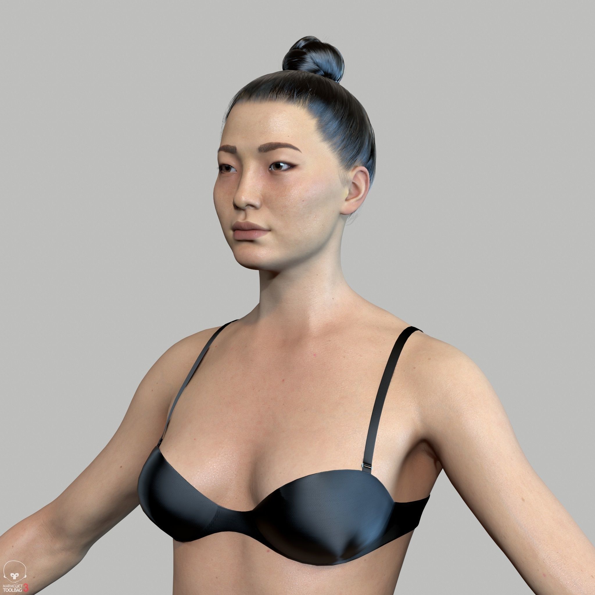 Average Asian Female Body Low-poly 3D model_19