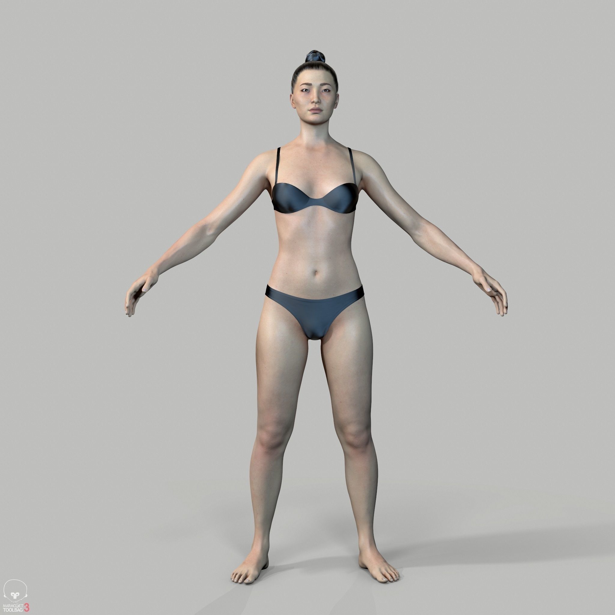 Average Asian Female Body Low-poly 3D model_3