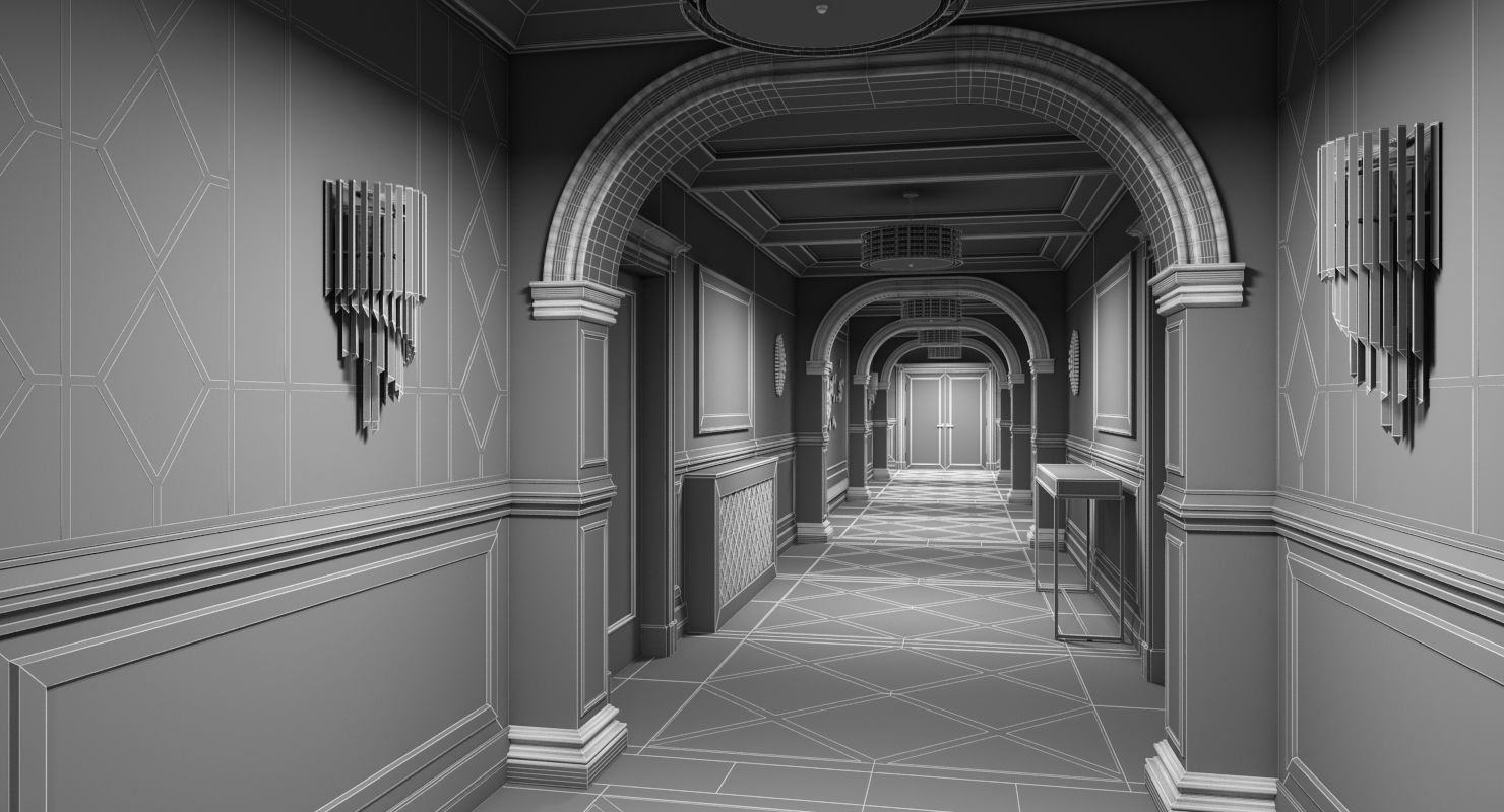 Grand Corridor Tileable Kit 3D model_2