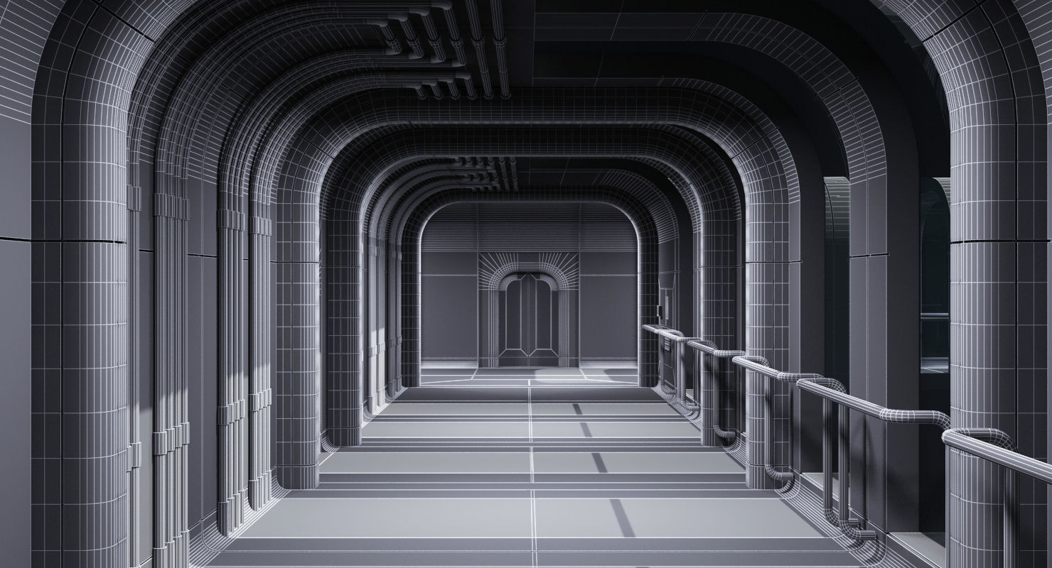 Futuristic Space Ship Interior Corridor 3D model_13