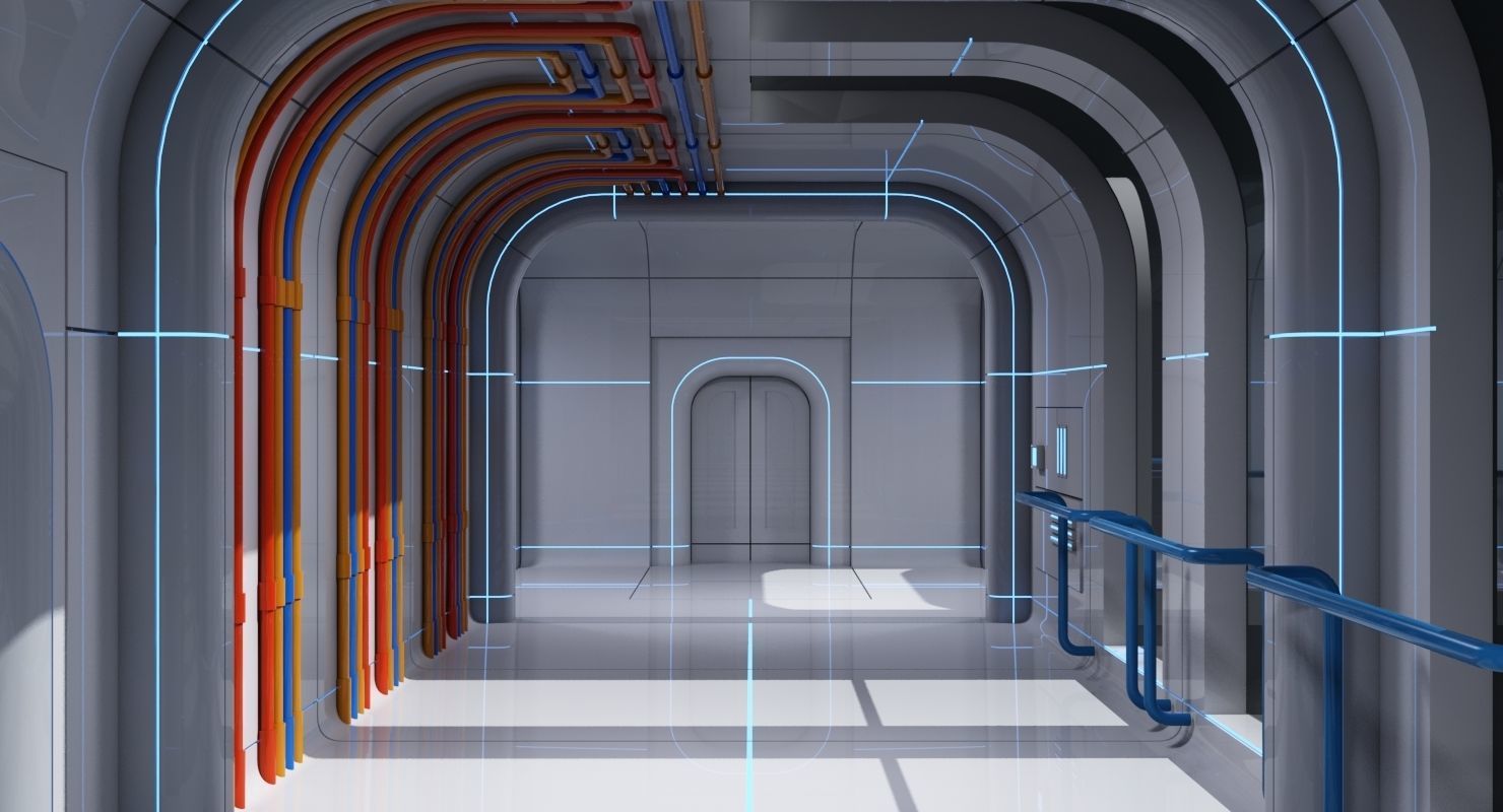 Futuristic Space Ship Interior Corridor 3D model_7