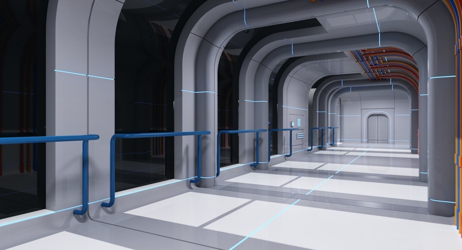 Futuristic Space Ship Interior Corridor 3D model_4