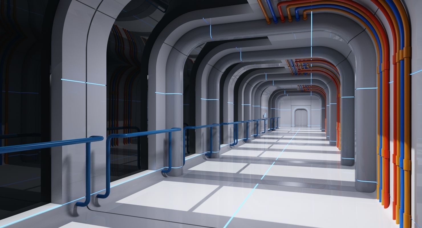 Futuristic Space Ship Interior Corridor 3D model_2