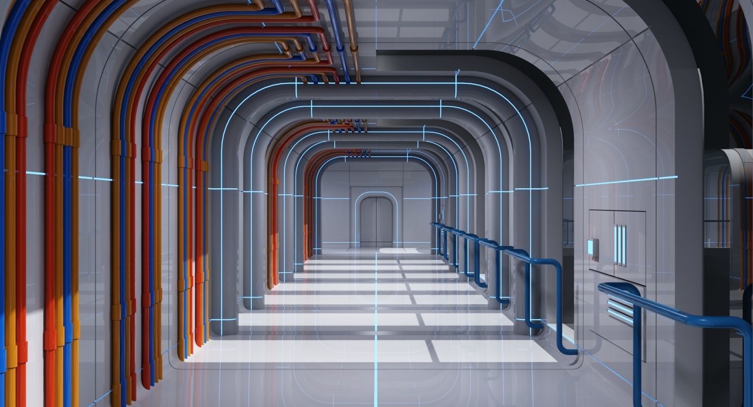 Futuristic Space Ship Interior Corridor 3D model_6