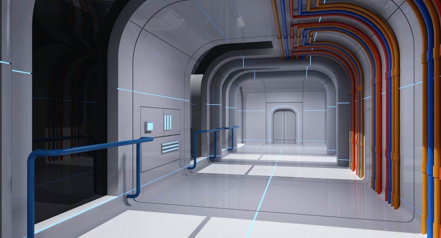 Futuristic Space Ship Interior Corridor 3D model_1