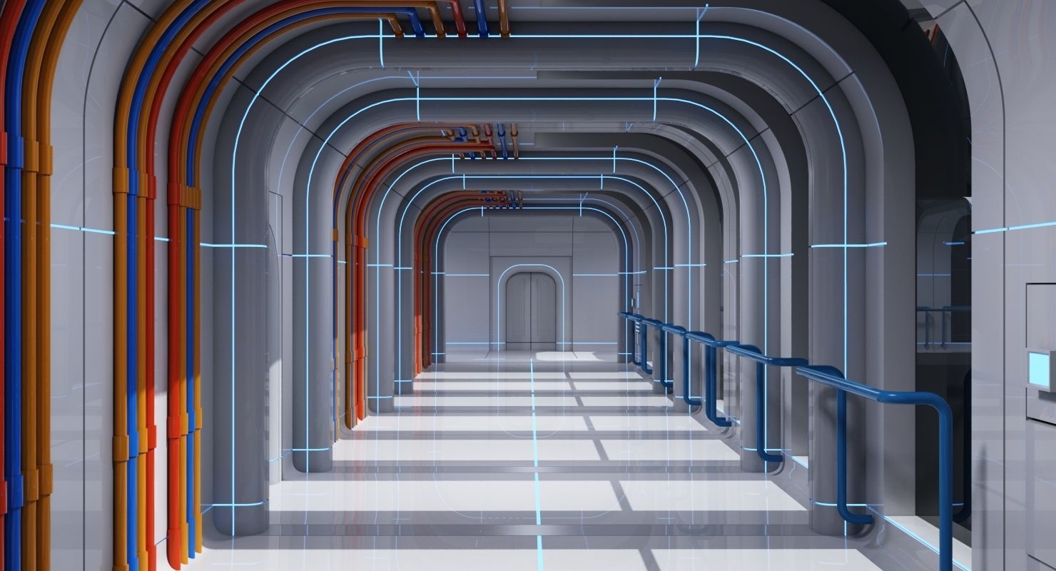 Futuristic Space Ship Interior Corridor 3D model_10