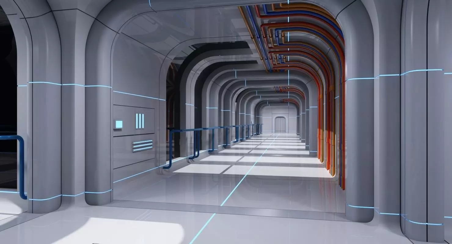 Futuristic Space Ship Interior Corridor 3D model_0