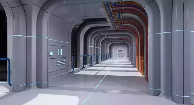 Futuristic Space Ship Interior Corridor