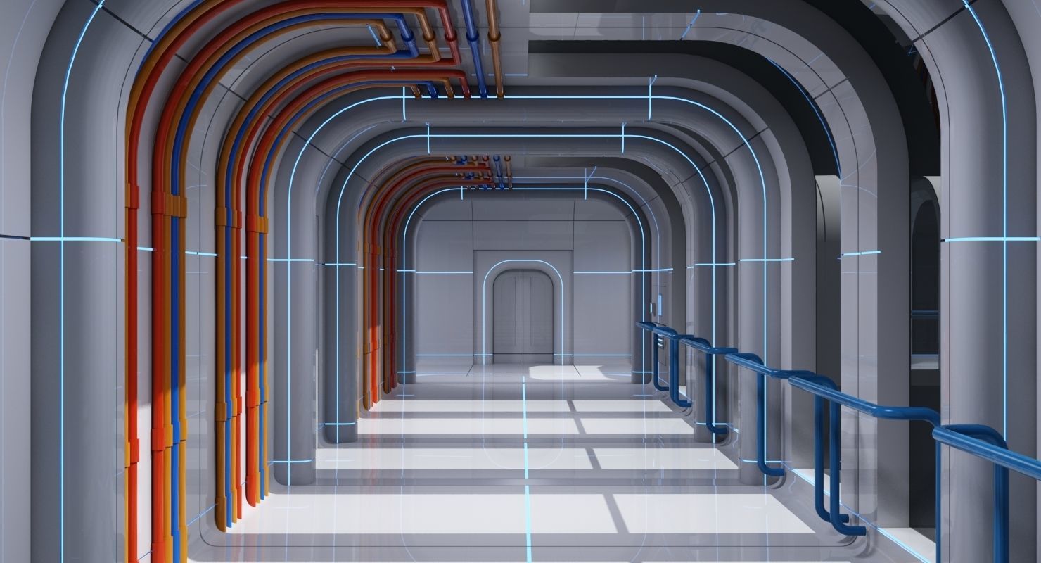 Futuristic Space Ship Interior Corridor 3D model_5