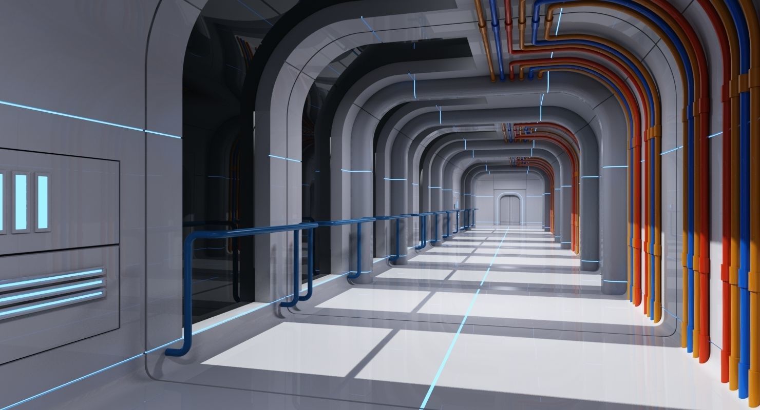 Futuristic Space Ship Interior Corridor 3D model_3